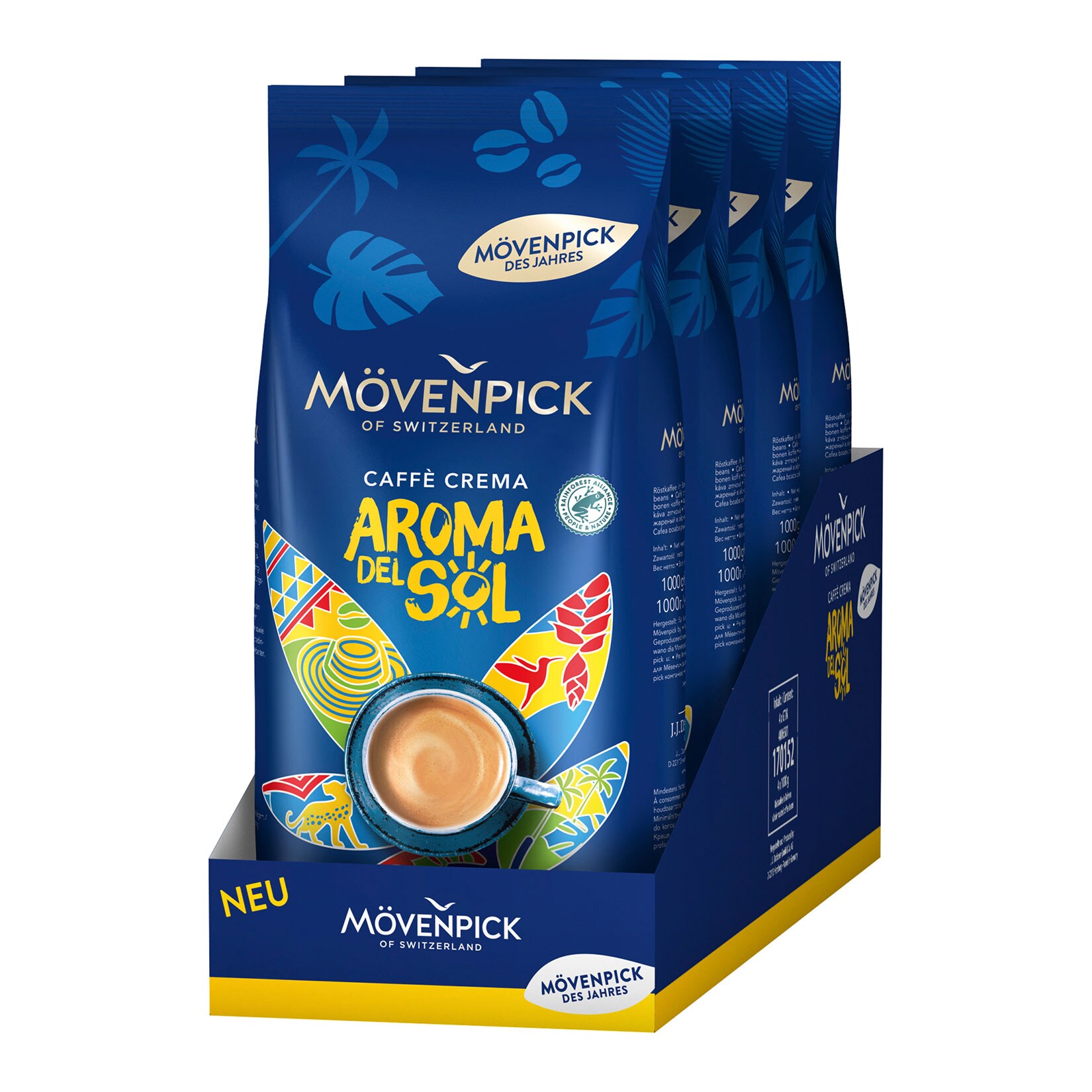 M&ouml;venpick des Jahres Caff&eacute; Crema Aroma del Sol 1kg, 4er Pack - Bild 1