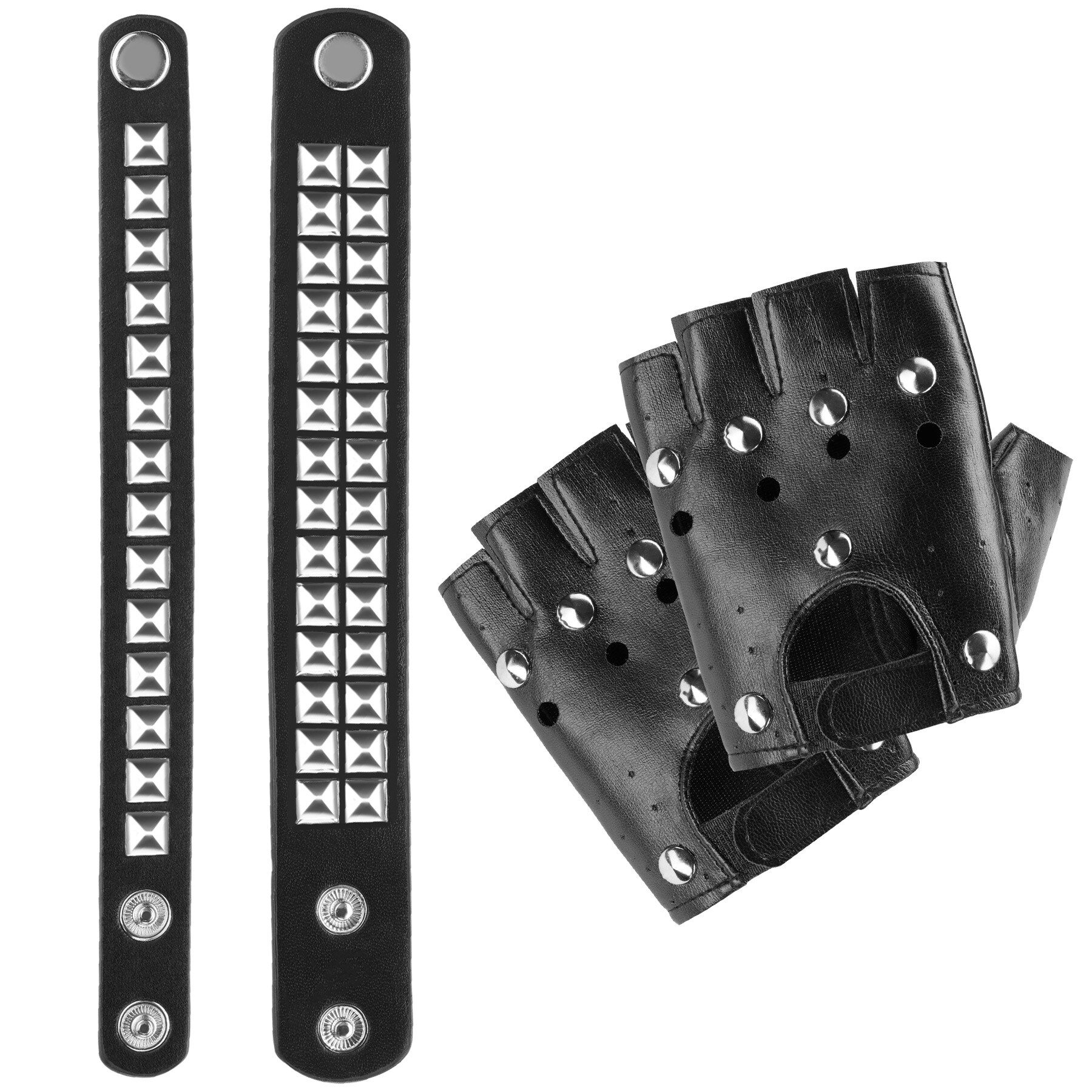 tectake&reg; Accessoires-Set Leder Handschuhe und zwei Armb&auml;nder - Bild 1