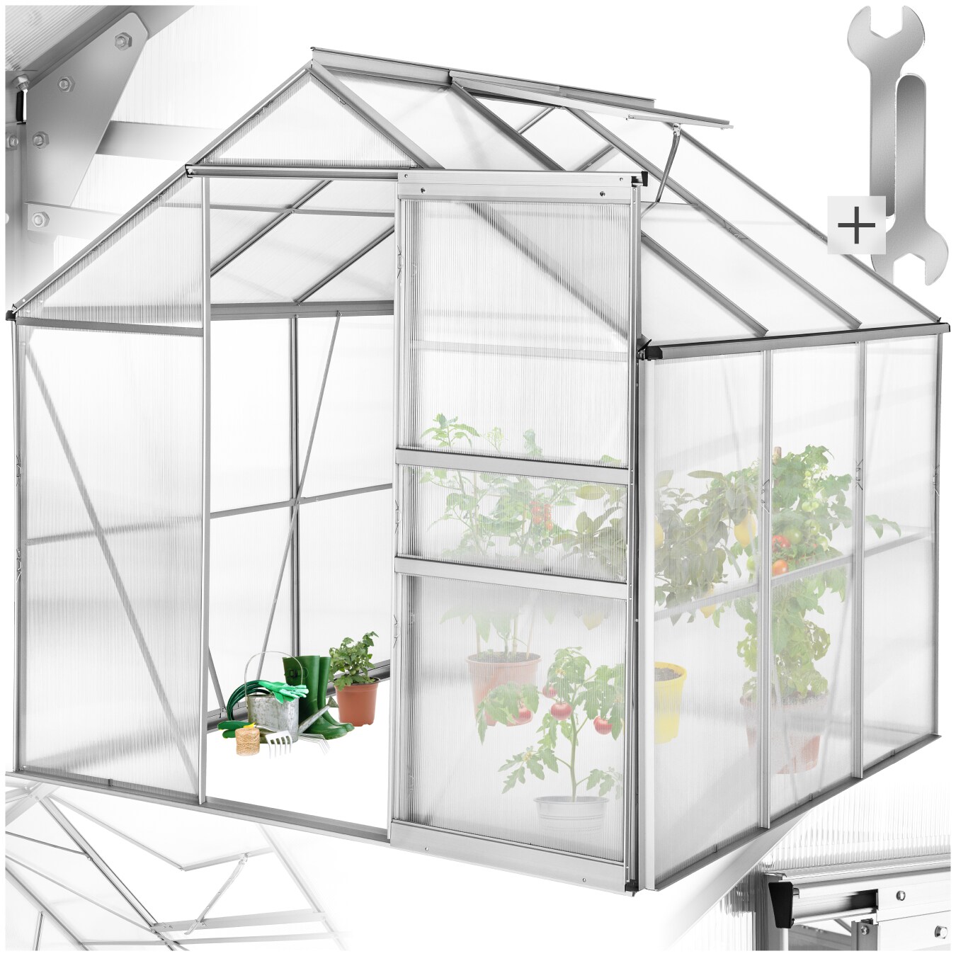 tectake® Gewächshaus, 5,85 m³, UV-beständig und wärmedämmend, 185 x 190 x 195 cm | 04260505445881