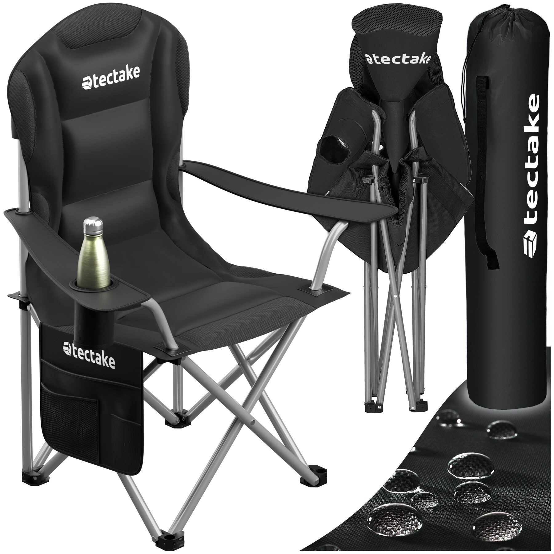 tectake&reg; Gepolsterter Campingstuhl, faltbar, inkl. Tragetasche, wasserabweisendes 600D Oxford-Gewebe, 88,5 x 55 x 103 cm, Belastbarkeit 120 kg - Bild 1