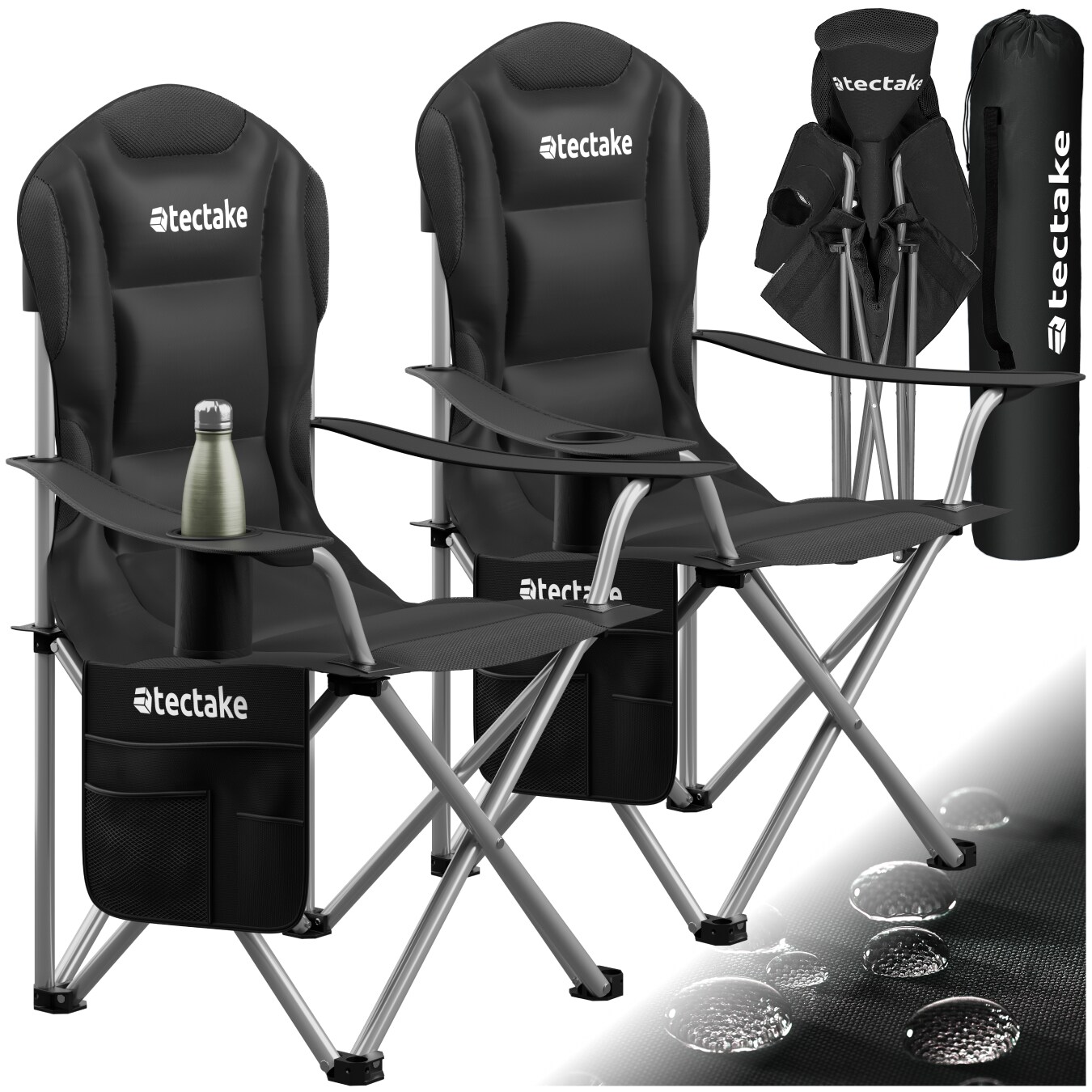 tectake® Gepolsterter Campingstuhl, faltbar, inkl. Tragetasche, wasserabweisendes 600D Oxford-Gewebe, 88,5 x 55 x 103 cm, Belastbarkeit 120 kg | 04061173288400