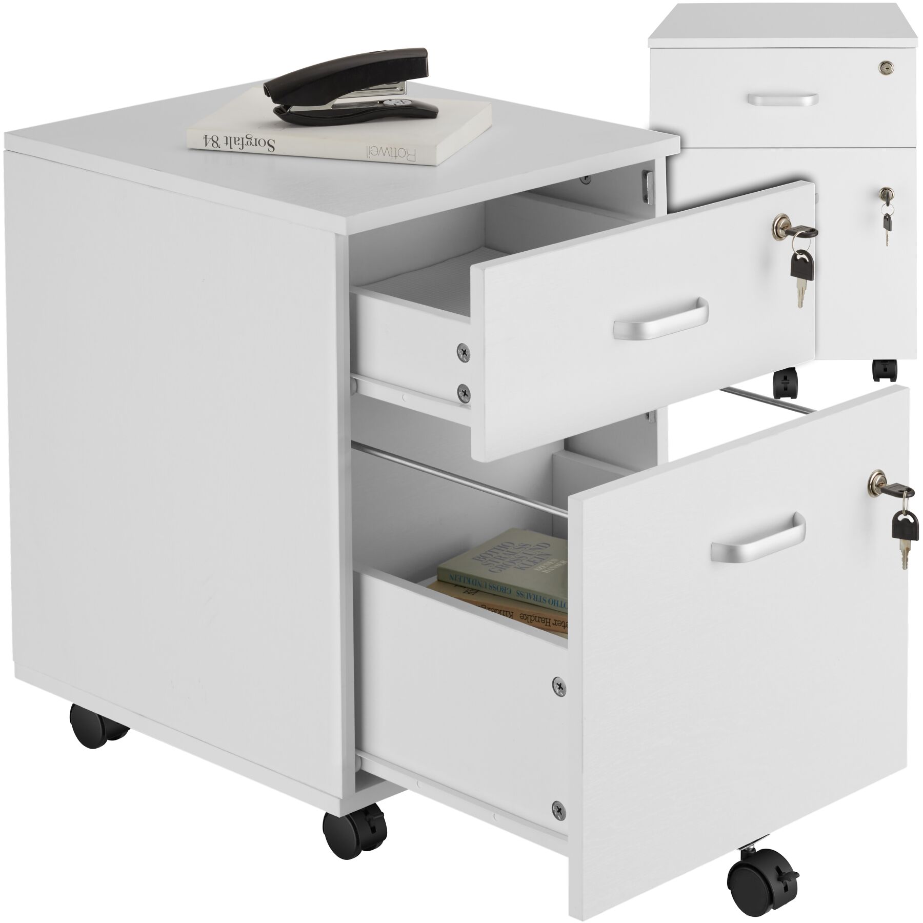 tectake&reg; Rollcontainer, mit 2 Schubladen f&uuml;r Dokumente im A4 Format, 5 voll drehbare Rollen mit Feststellbremse, 40 x 44 x 54,5 cm - Bild 1