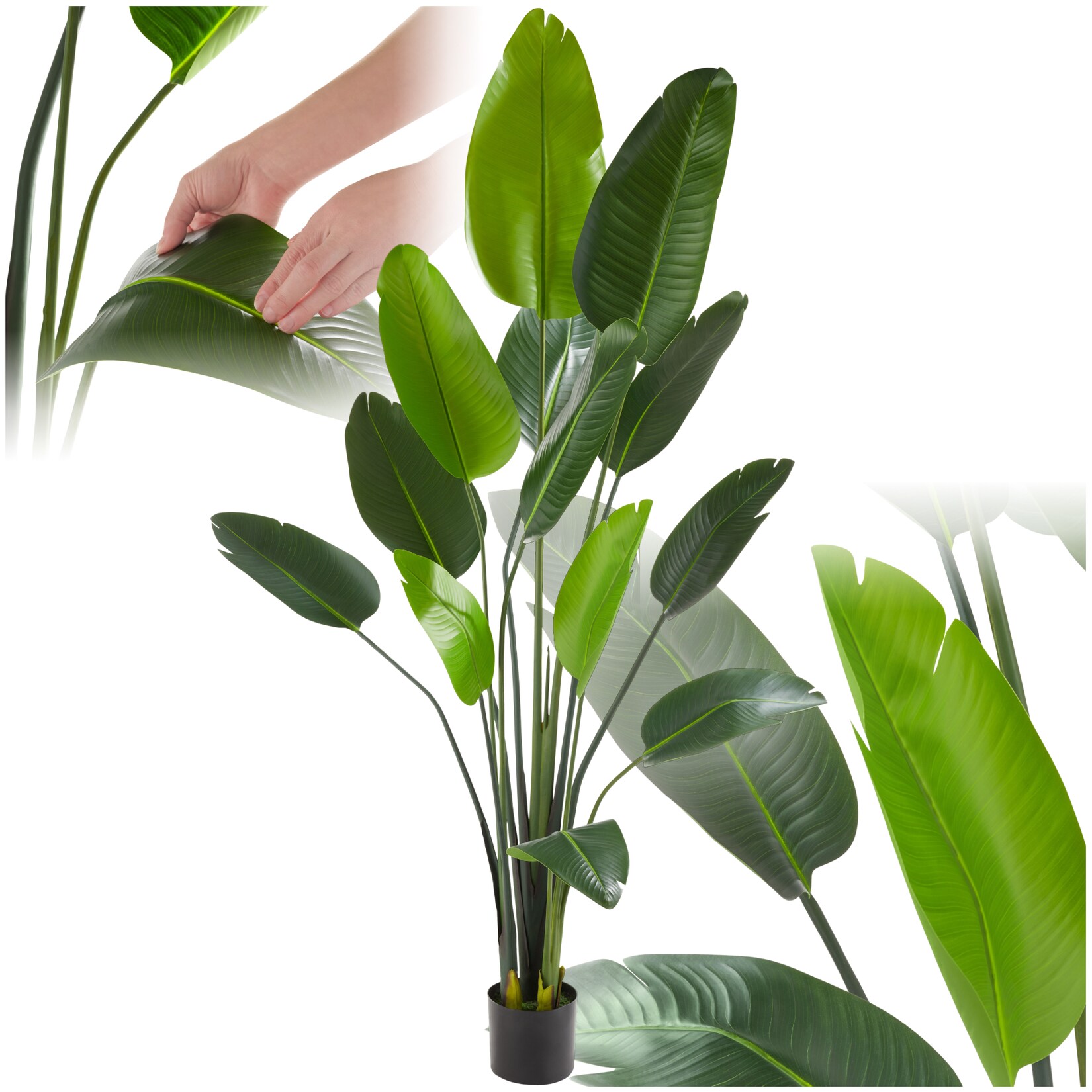 tectake® Künstlicher Paradiesvogelbaum, verschiedene Größen, mit großen, umweltfreundlichen PEVA-Blättern, stabiler Kunststoff-Blumentopf | 04061173268648