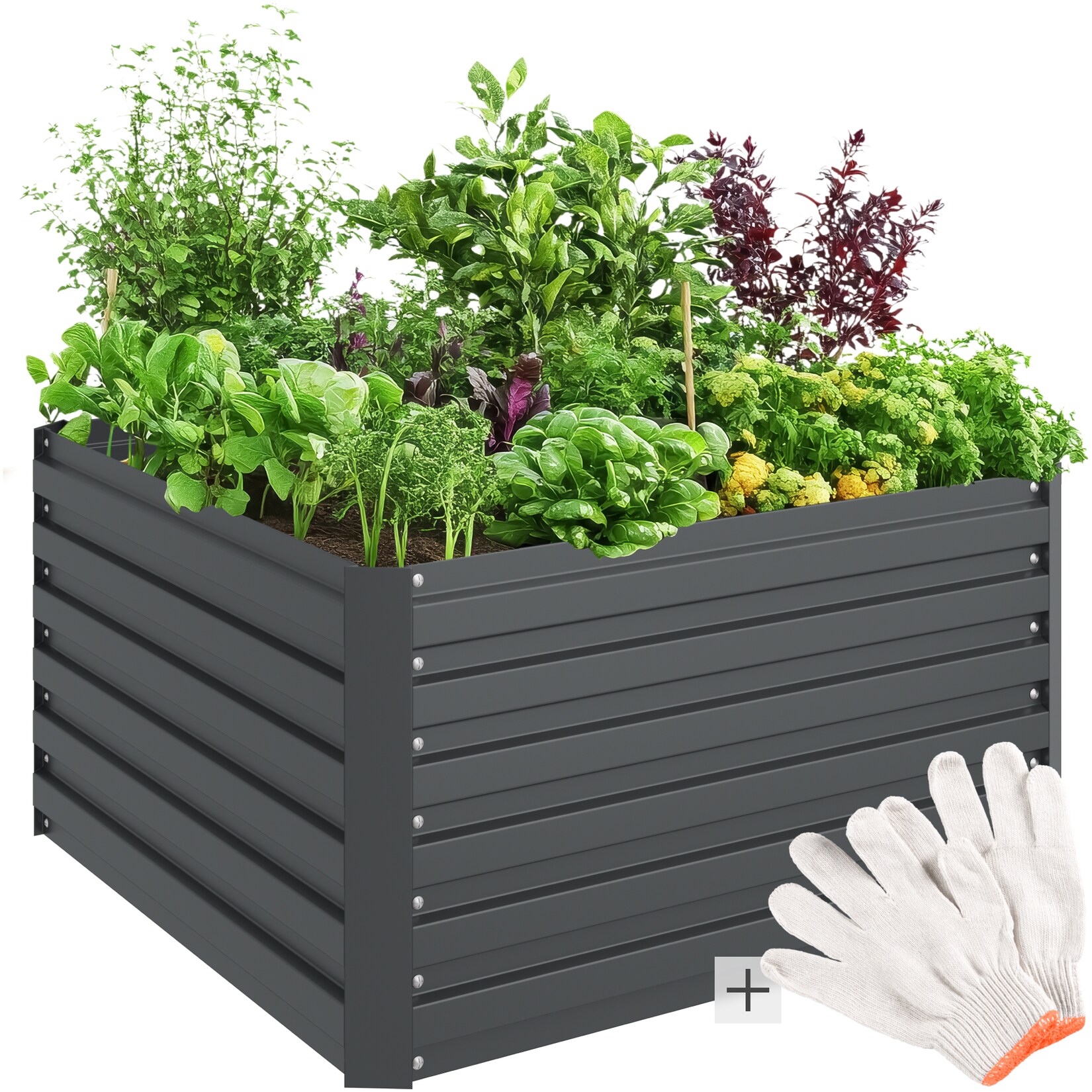 tectake® Hochbeet, aus verzinktem Stahl, stabil, sicher, witterungsbeständig, 100 x 100 x 56 cm | 04061173268914