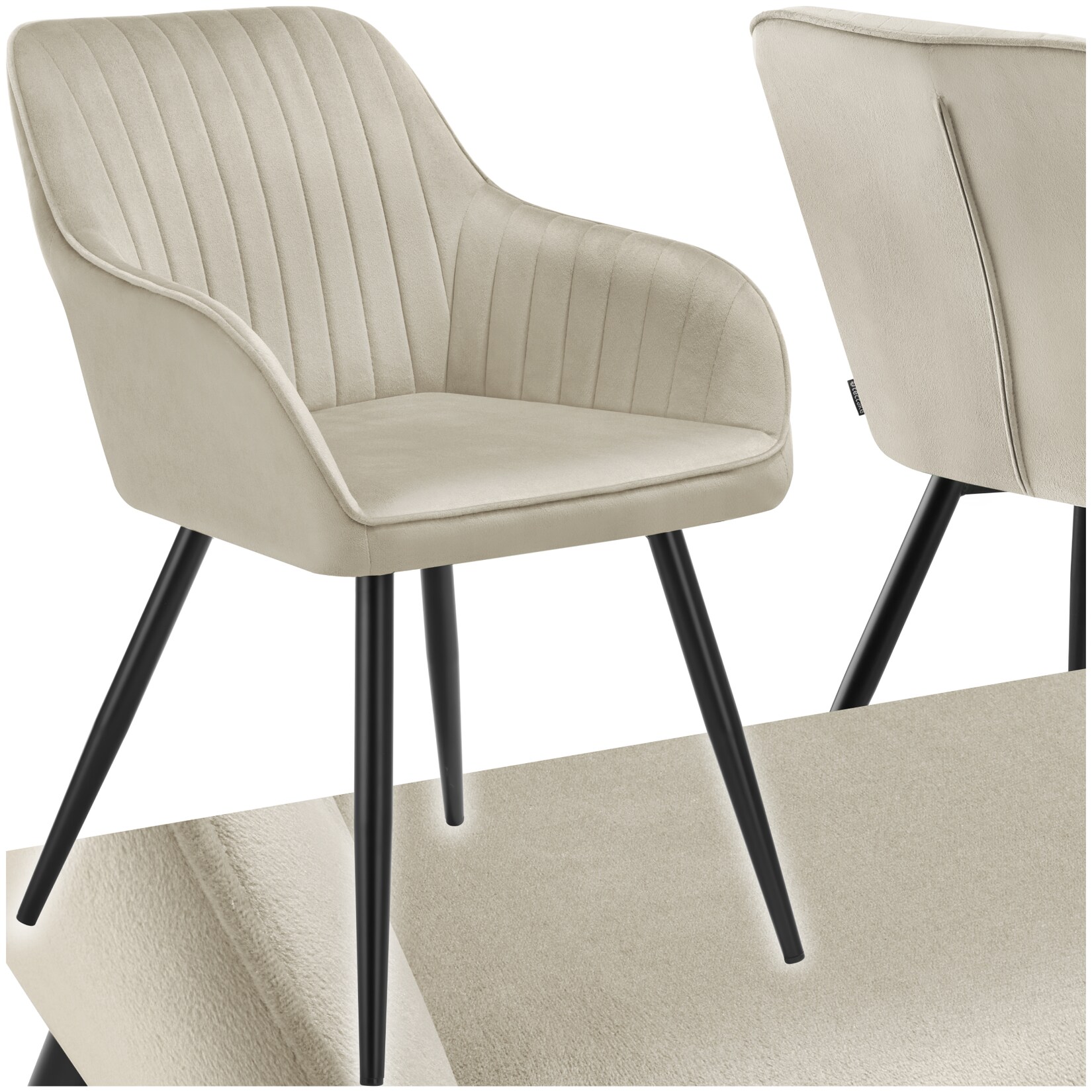 tectake® Esszimmerstuhl, gepolstert, in Samtoptik, gesteppt, schlanke Stahlbeine, 58 x 62 x 82 cm