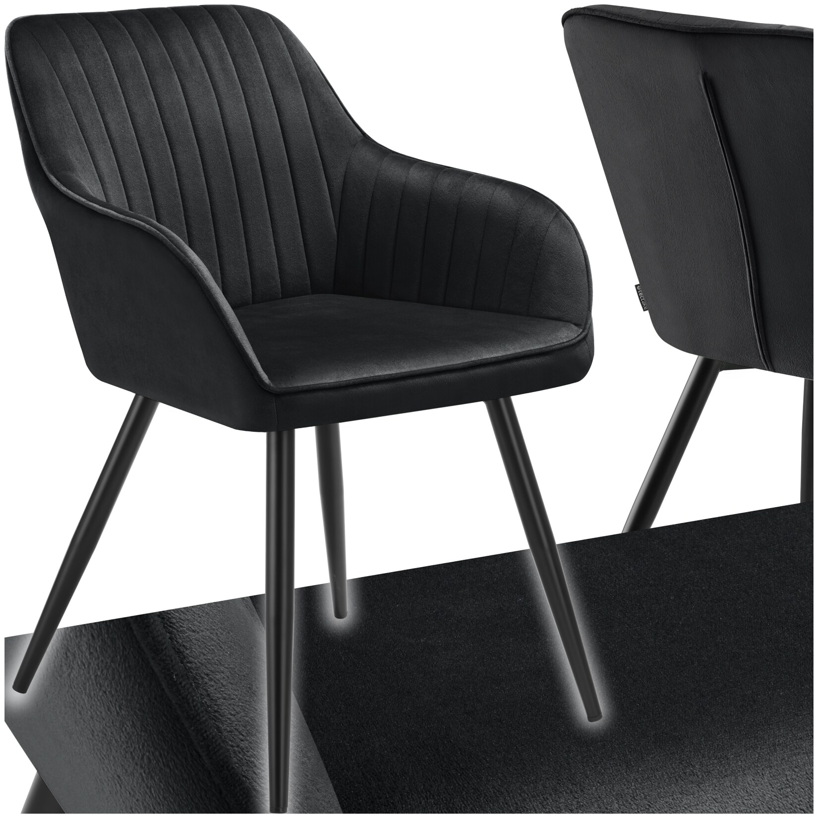 tectake® Esszimmerstuhl, gepolstert, in Samtoptik, gesteppt, schlanke Stahlbeine, 58 x 62 x 82 cm