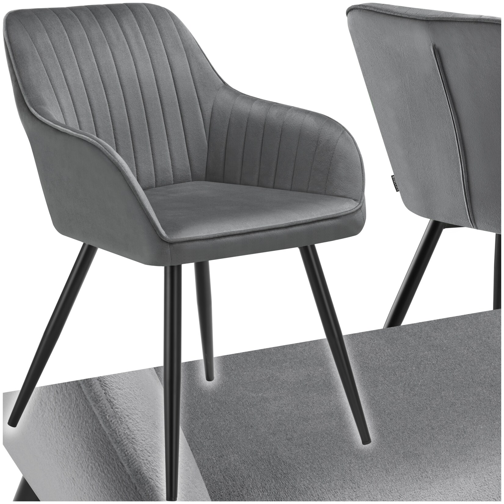 tectake® Esszimmerstuhl, gepolstert, in Samtoptik, gesteppt, schlanke Stahlbeine, 58 x 62 x 82 cm