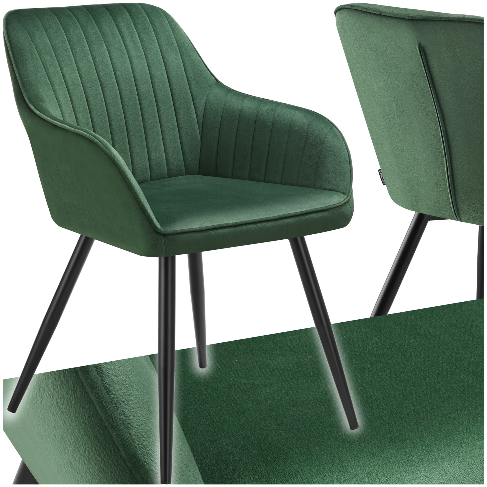 tectake® Esszimmerstuhl, gepolstert, in Samtoptik, gesteppt, schlanke Stahlbeine, 58 x 62 x 82 cm