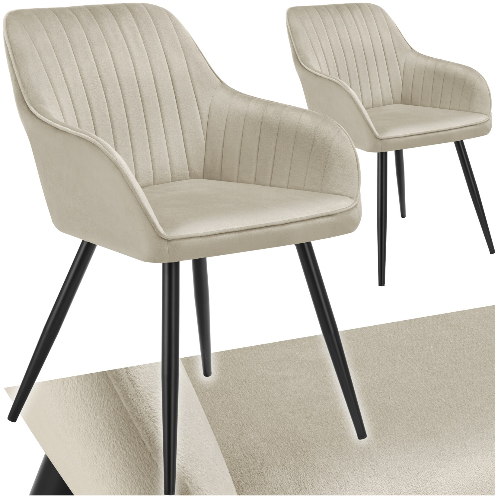 tectake® Esszimmerstuhl, gepolstert, in Samtoptik, gesteppt, schlanke Stahlbeine, 58 x 62 x 82 cm