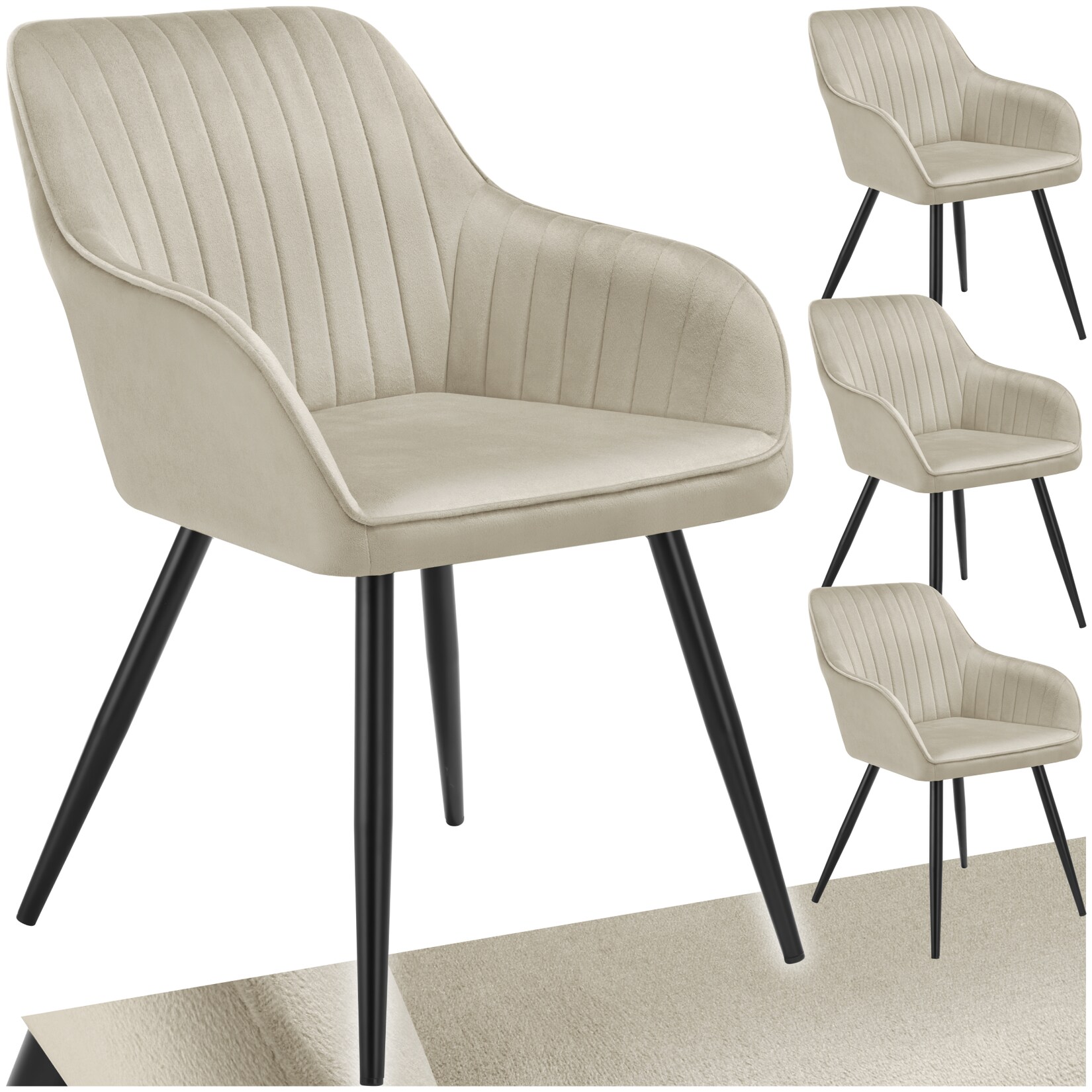tectake® Esszimmerstuhl, gepolstert, in Samtoptik, gesteppt, schlanke Stahlbeine, 58 x 62 x 82 cm