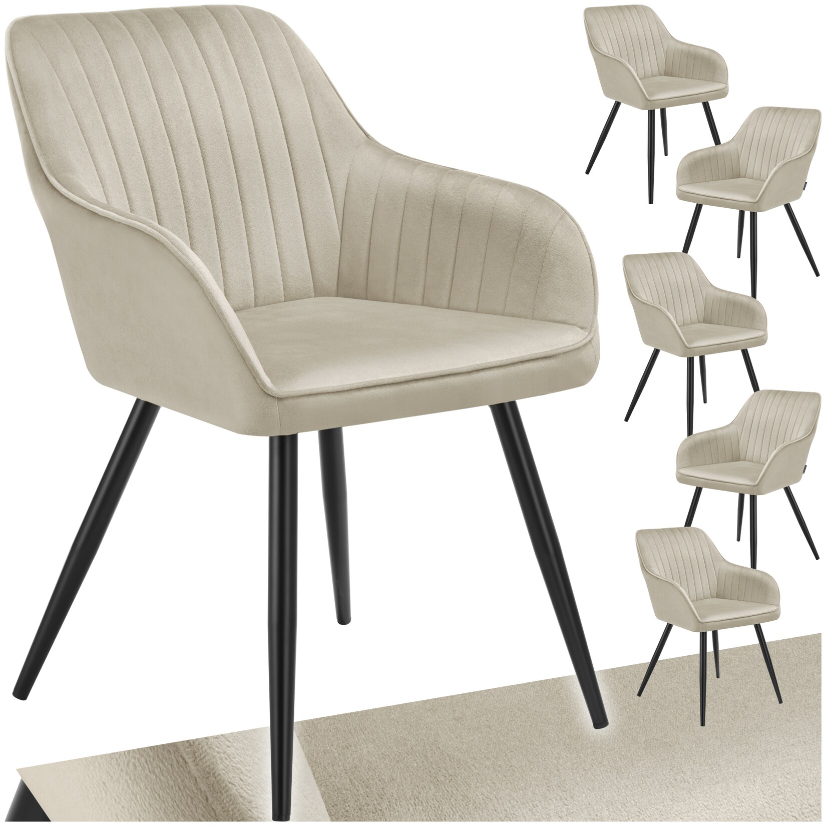tectake® Esszimmerstuhl, gepolstert, in Samtoptik, gesteppt, schlanke Stahlbeine, 58 x 62 x 82 cm