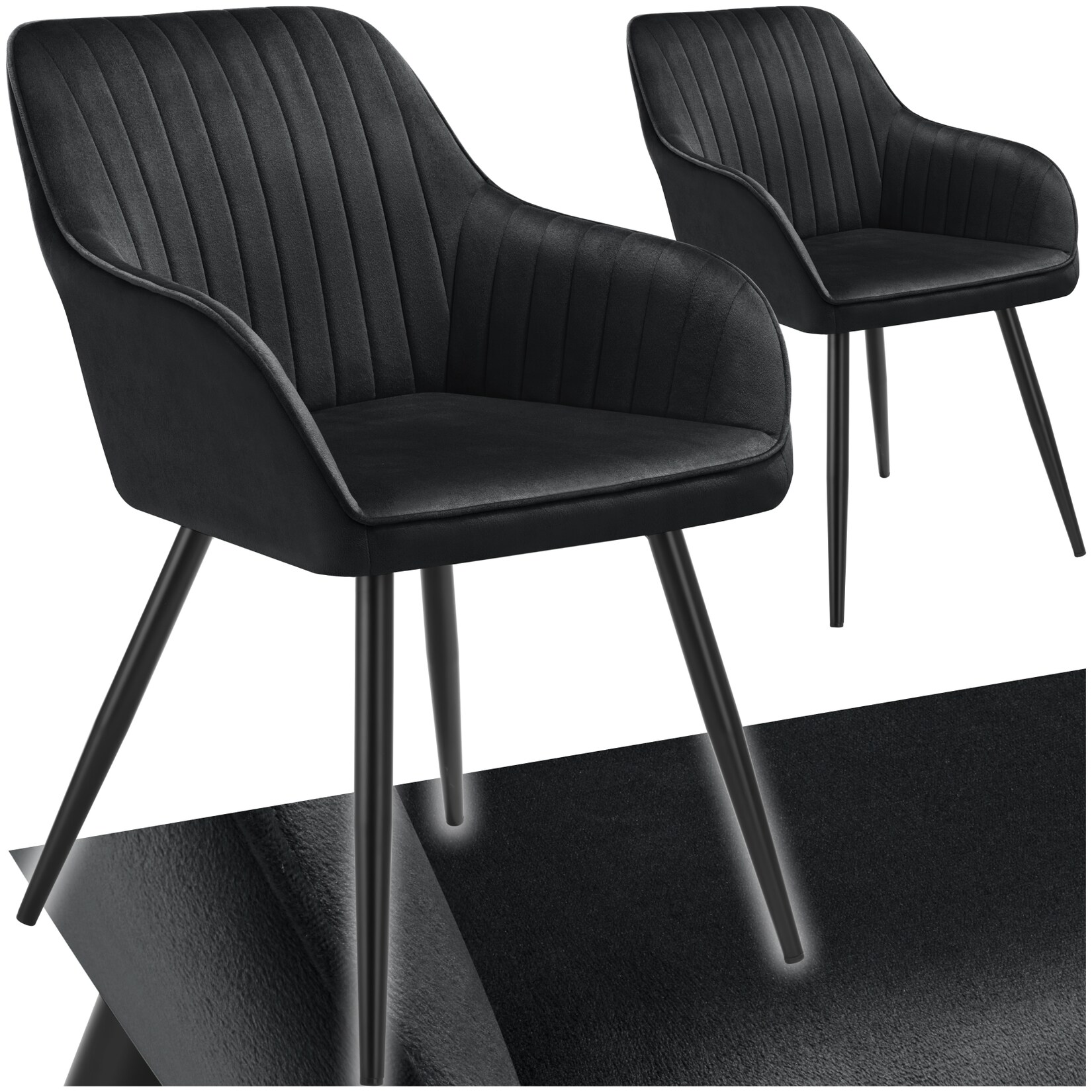 tectake® Esszimmerstuhl, gepolstert, in Samtoptik, gesteppt, schlanke Stahlbeine, 58 x 62 x 82 cm