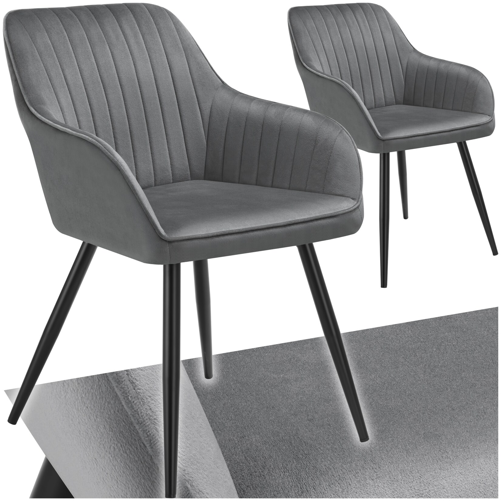 tectake® Esszimmerstuhl, gepolstert, in Samtoptik, gesteppt, schlanke Stahlbeine, 58 x 62 x 82 cm