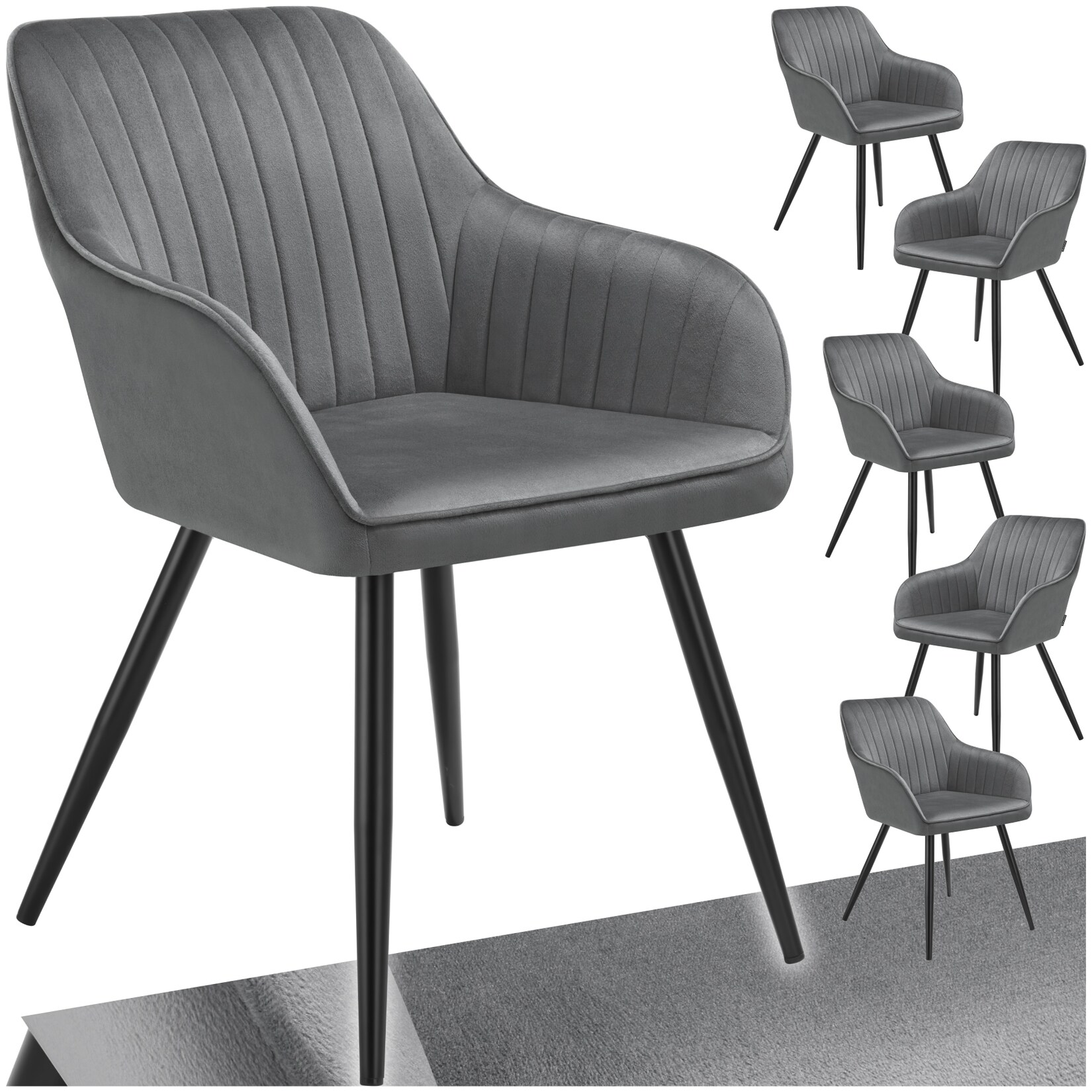 tectake® Esszimmerstuhl, gepolstert, in Samtoptik, gesteppt, schlanke Stahlbeine, 58 x 62 x 82 cm