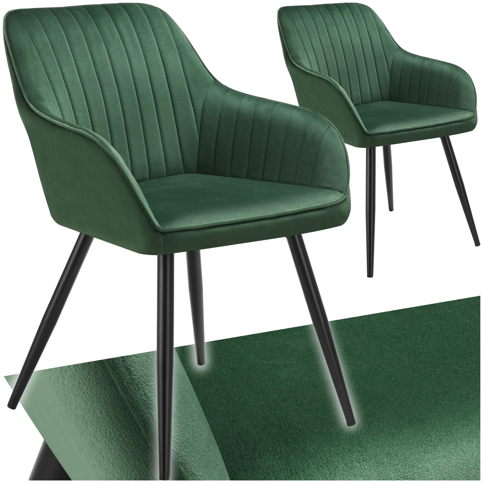 tectake® Esszimmerstuhl, gepolstert, in Samtoptik, gesteppt, schlanke Stahlbeine, 58 x 62 x 82 cm