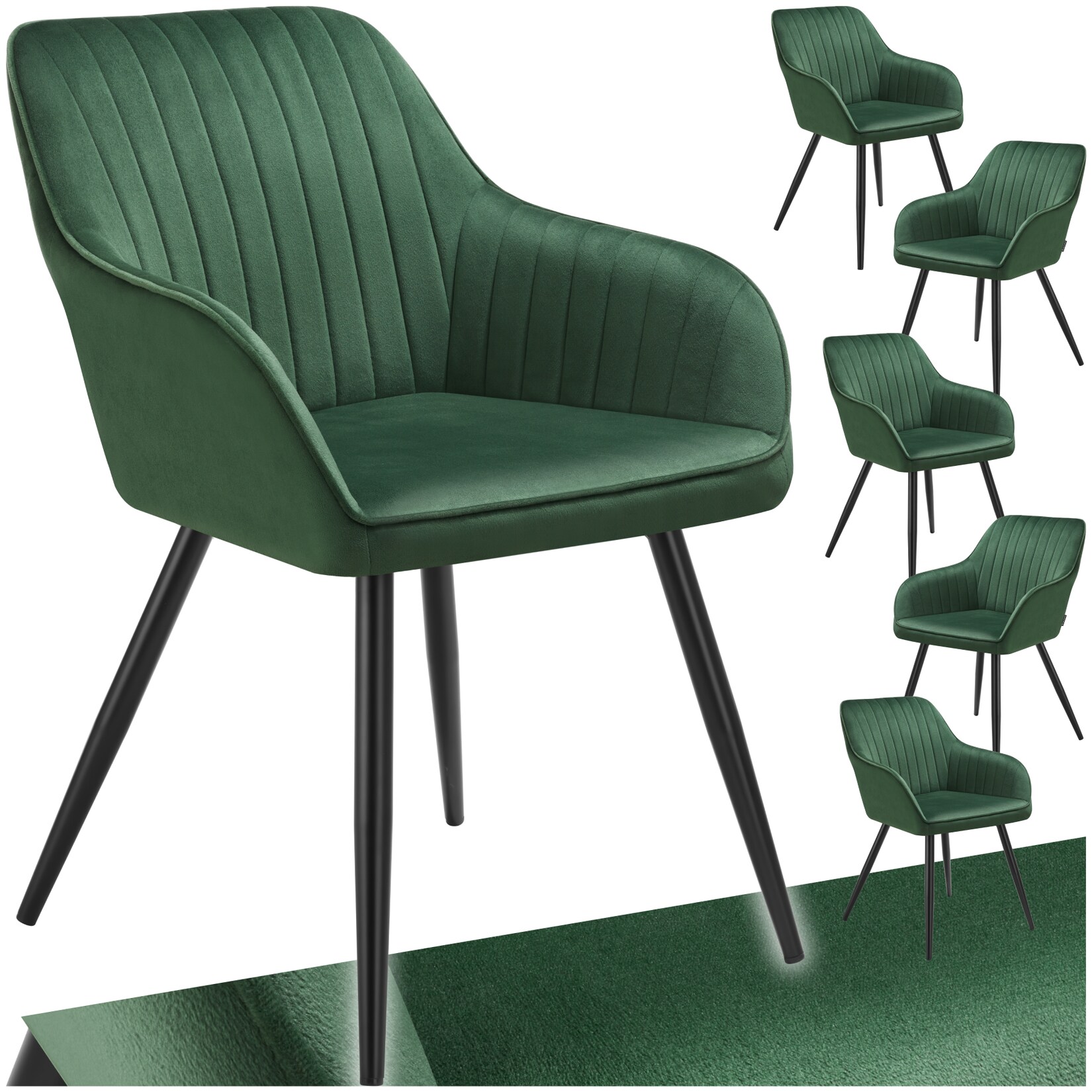 tectake® Esszimmerstuhl, gepolstert, in Samtoptik, gesteppt, schlanke Stahlbeine, 58 x 62 x 82 cm