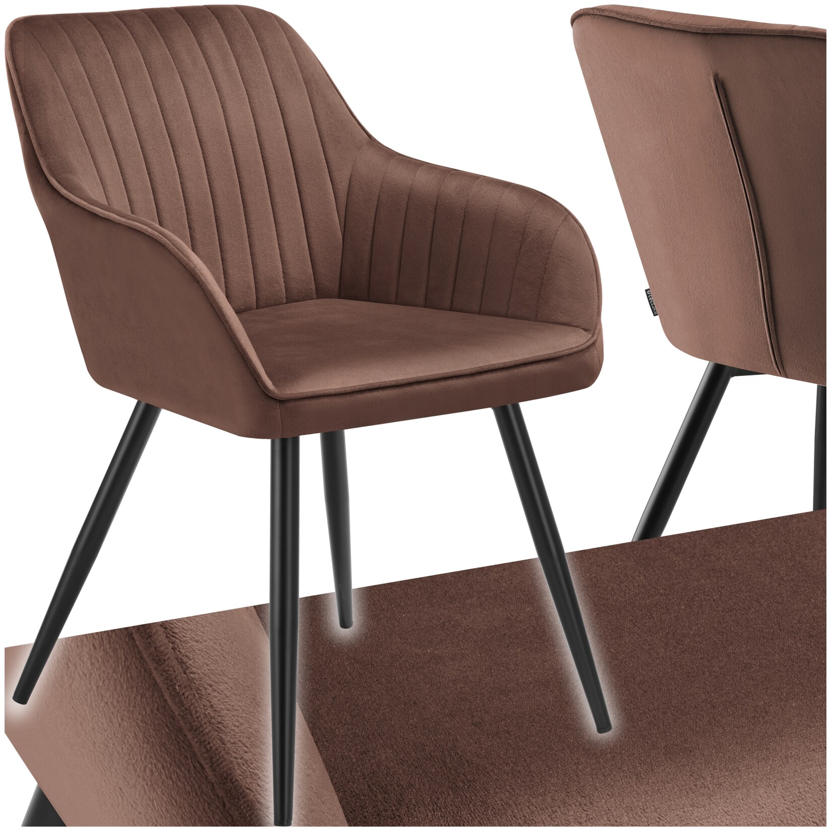 tectake® Esszimmerstuhl, gepolstert, in Samtoptik, gesteppt, schlanke Stahlbeine, 58 x 62 x 82 cm