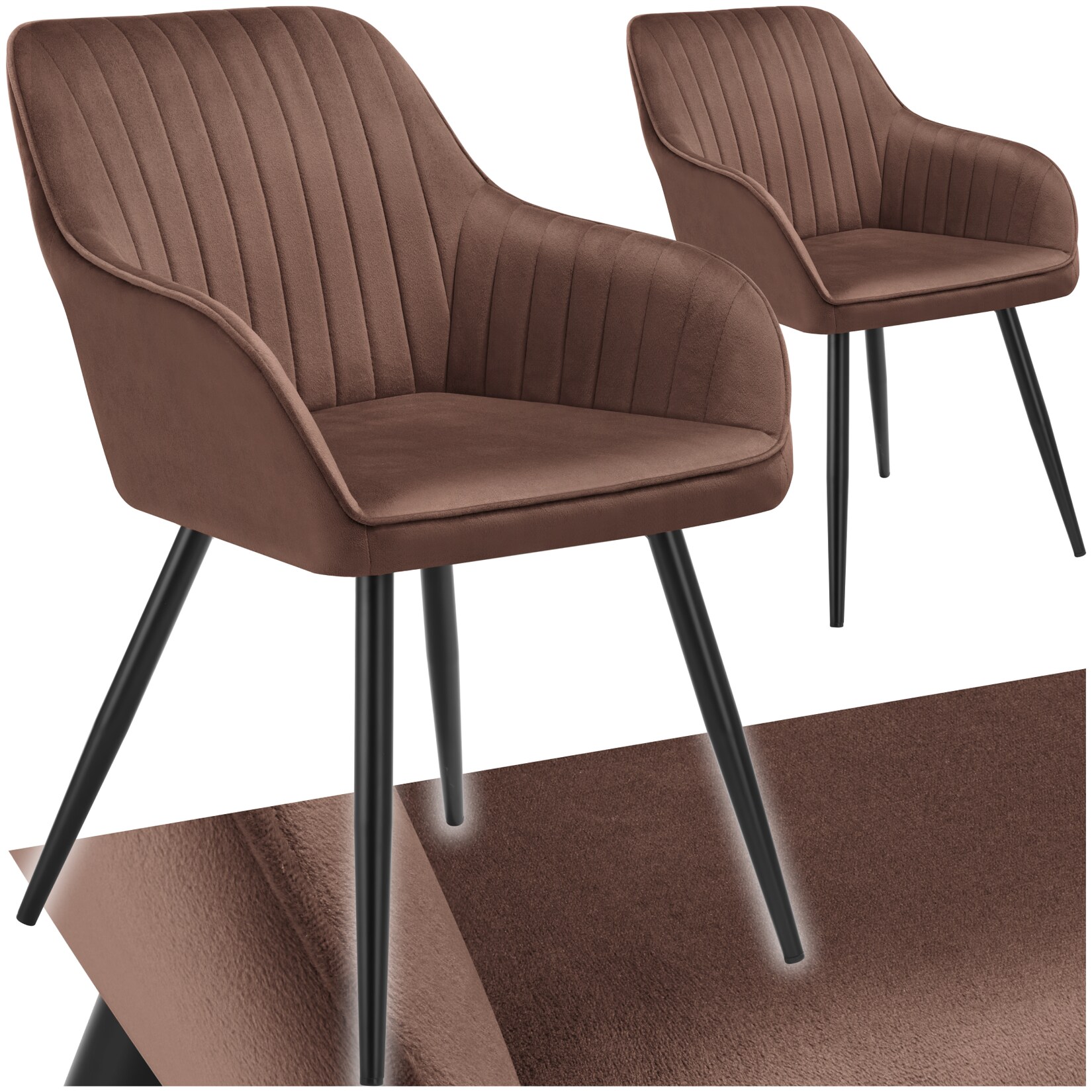 tectake® Esszimmerstuhl, gepolstert, in Samtoptik, gesteppt, schlanke Stahlbeine, 58 x 62 x 82 cm