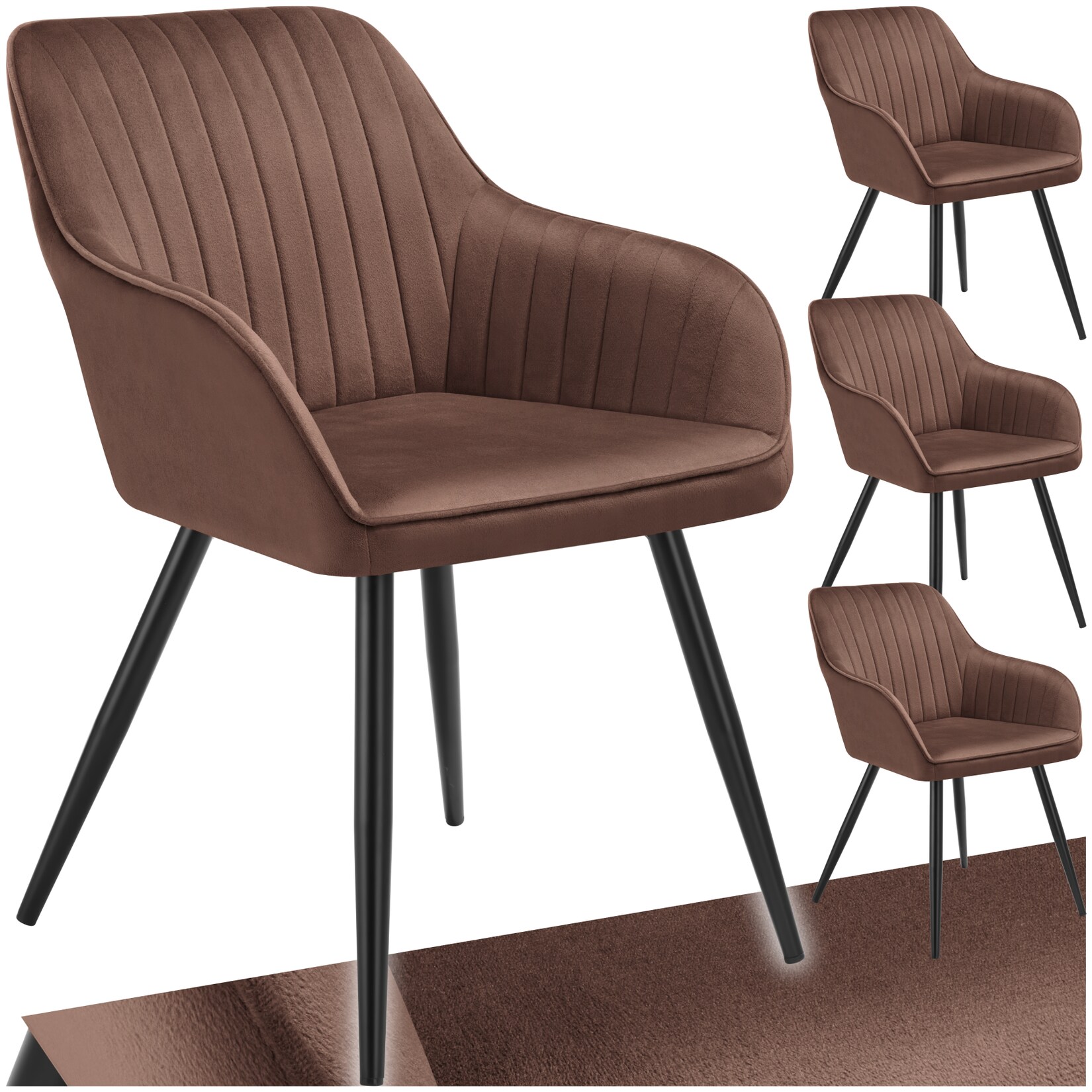 tectake® Esszimmerstuhl, gepolstert, in Samtoptik, gesteppt, schlanke Stahlbeine, 58 x 62 x 82 cm
