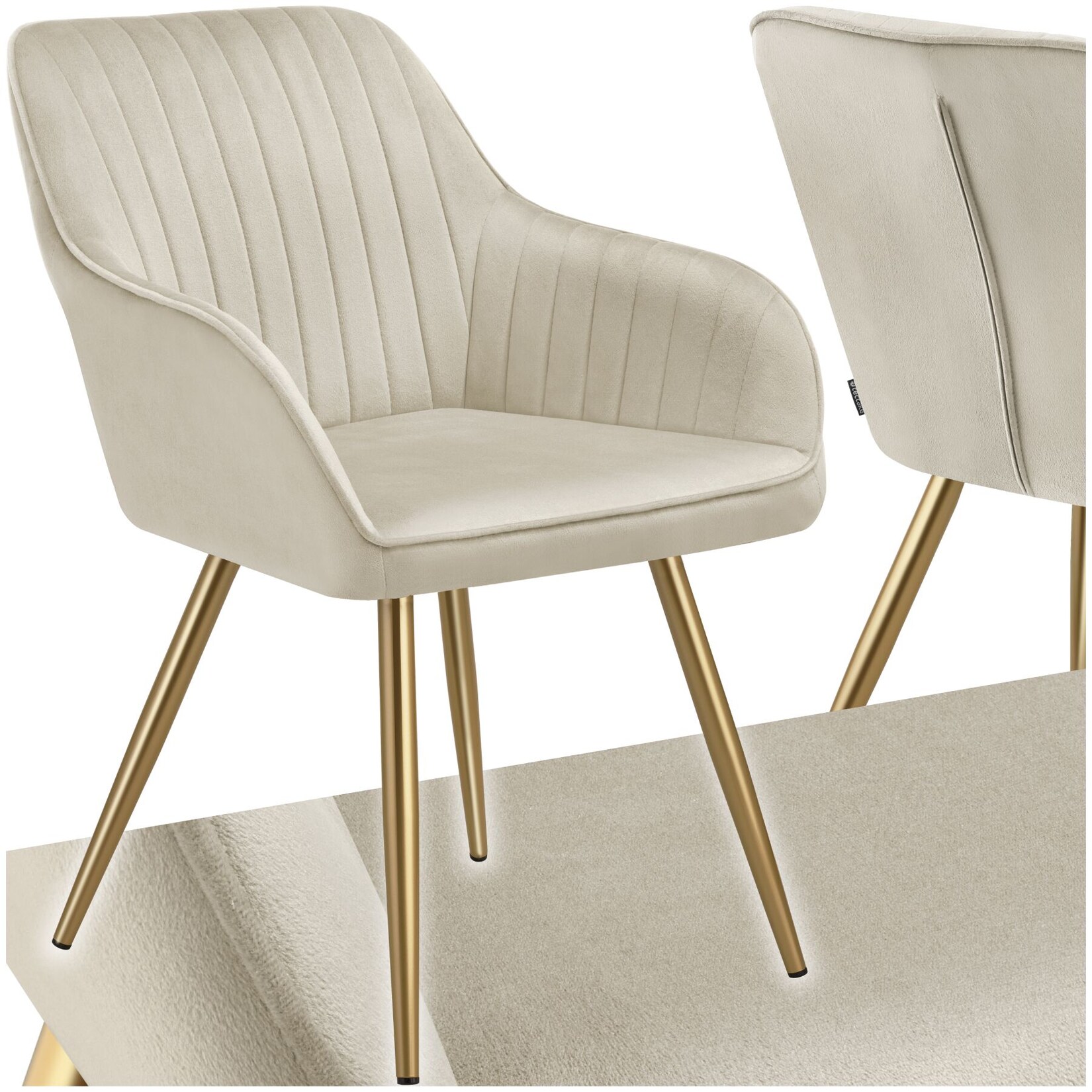 tectake® Esszimmerstuhl, gepolstert, in Samtoptik, gesteppt, schlanke, goldene Stahlbeine, 58 x 62 x 82 cm
