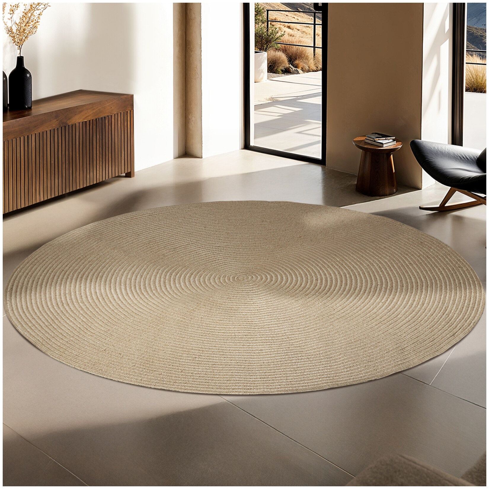 tectake® Geflochtener Teppich, Ø 160 cm, aus Jute- und Kunstfasern, strapazierfähig und pflegeleicht | 04061173270702