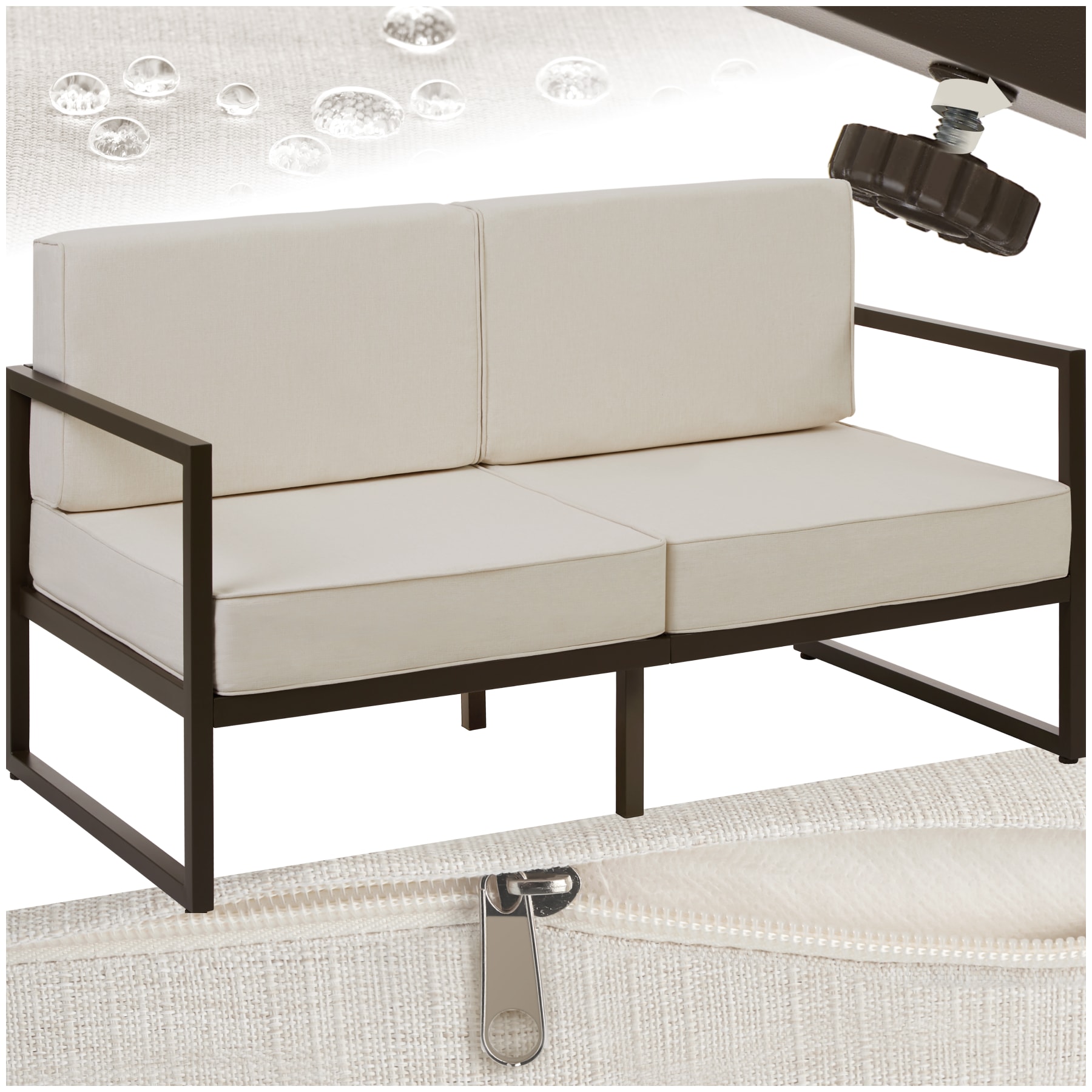 tectake&reg; Garten-Loungesofa, Dicke des Sitzpolsters 14 cm, pulverbeschichtetes Stahlgestell, 142 x 78 x 85 cm - Bild 1