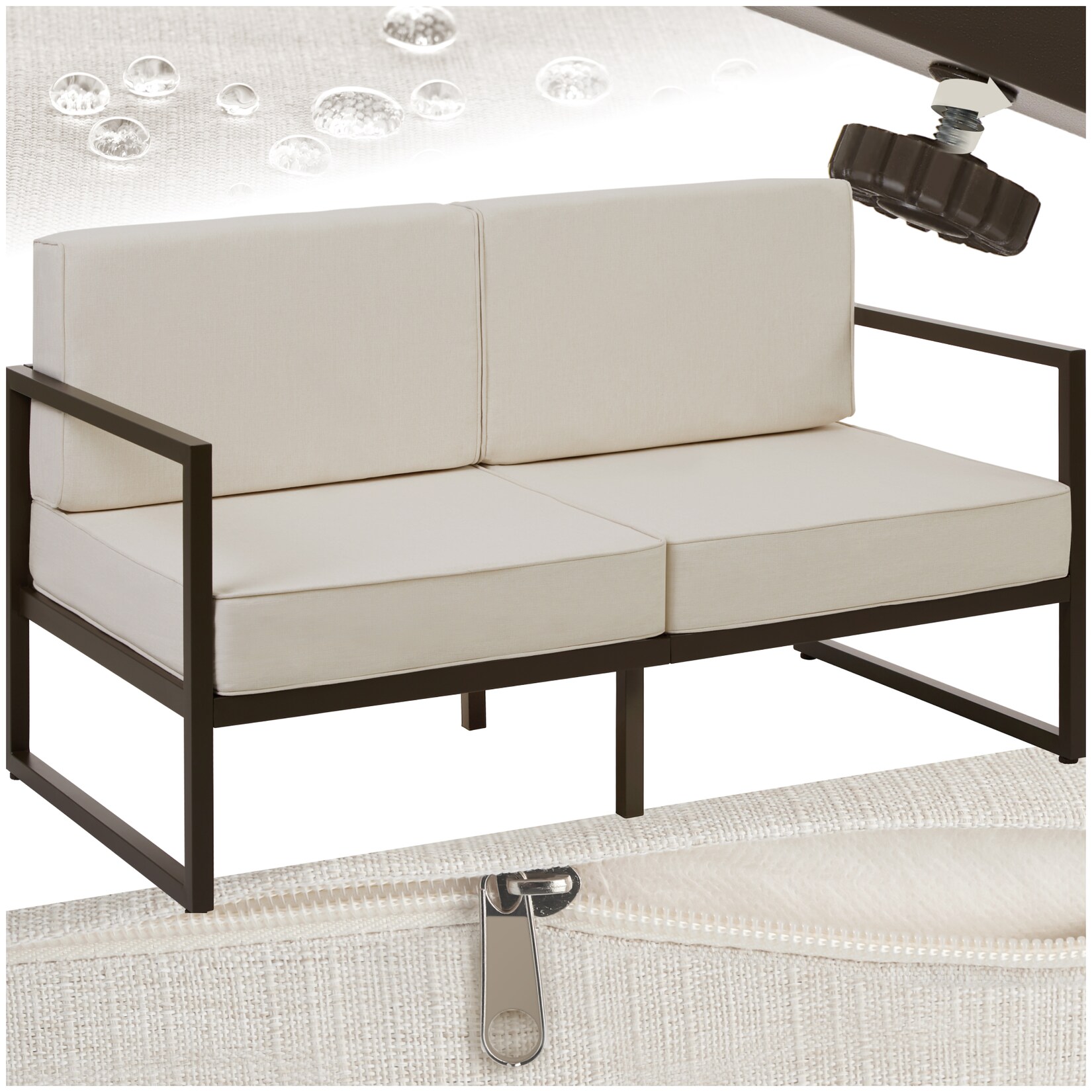 tectake® Garten-Loungesofa, Dicke des Sitzpolsters 14 cm, pulverbeschichtetes Stahlgestell, 142 x 78 x 85 cm | 04061173270863