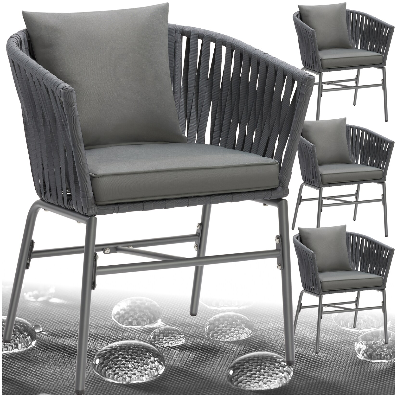 tectake® Stuhlset, Geflecht im Rope-Design, abnehmbare Polyesterbezüge, 60 x 61 x 77 cm