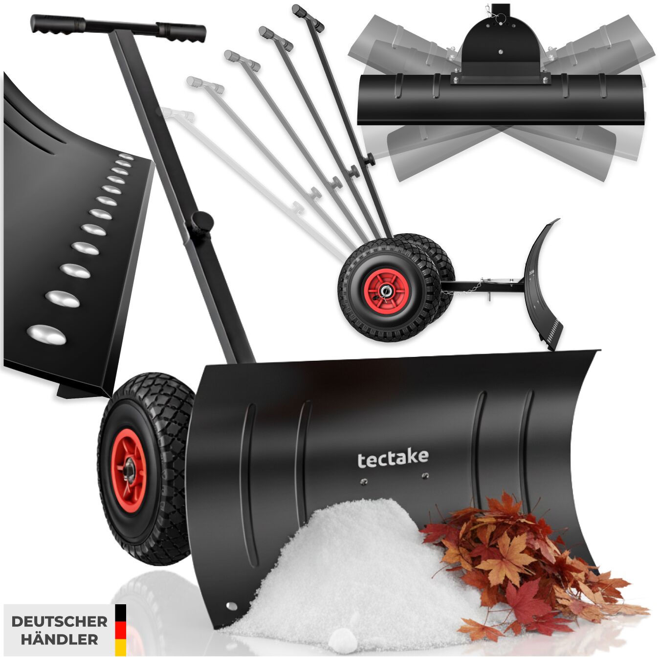 tectake&reg; Schneeschaufel auf R&auml;dern, 5-fach h&ouml;henverstellbar, verstellbarer Schaufelwinkel, lackierter Stahl, Schaufelblatt 74 x 42 cm - Bild 1