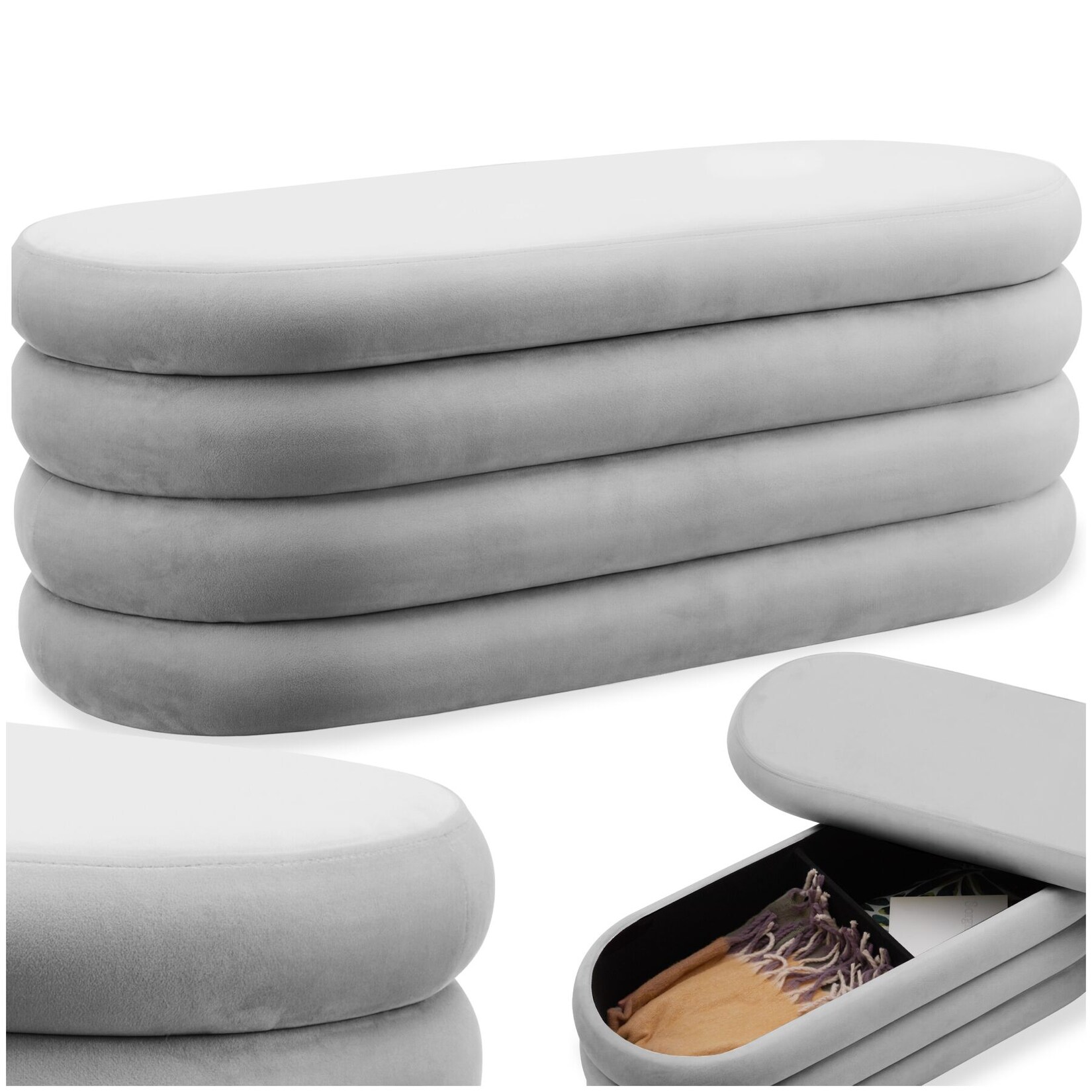 tectake® Polsterbank mit Stauraum , mit Samt oder Bouclé, Belastbarkeit 150 kg, 110 x 45 x 42 cm
