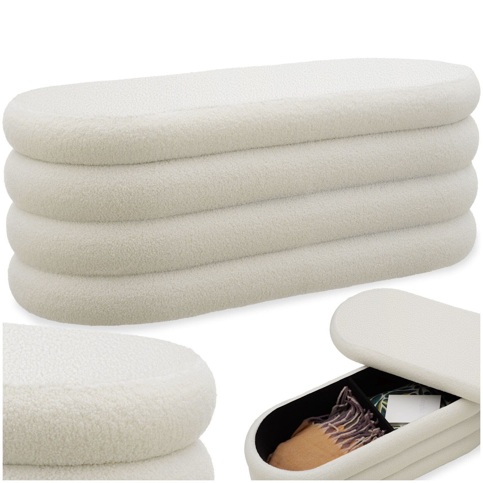 tectake® Polsterbank mit Stauraum , mit Samt oder Bouclé, Belastbarkeit 150 kg, 110 x 45 x 42 cm
