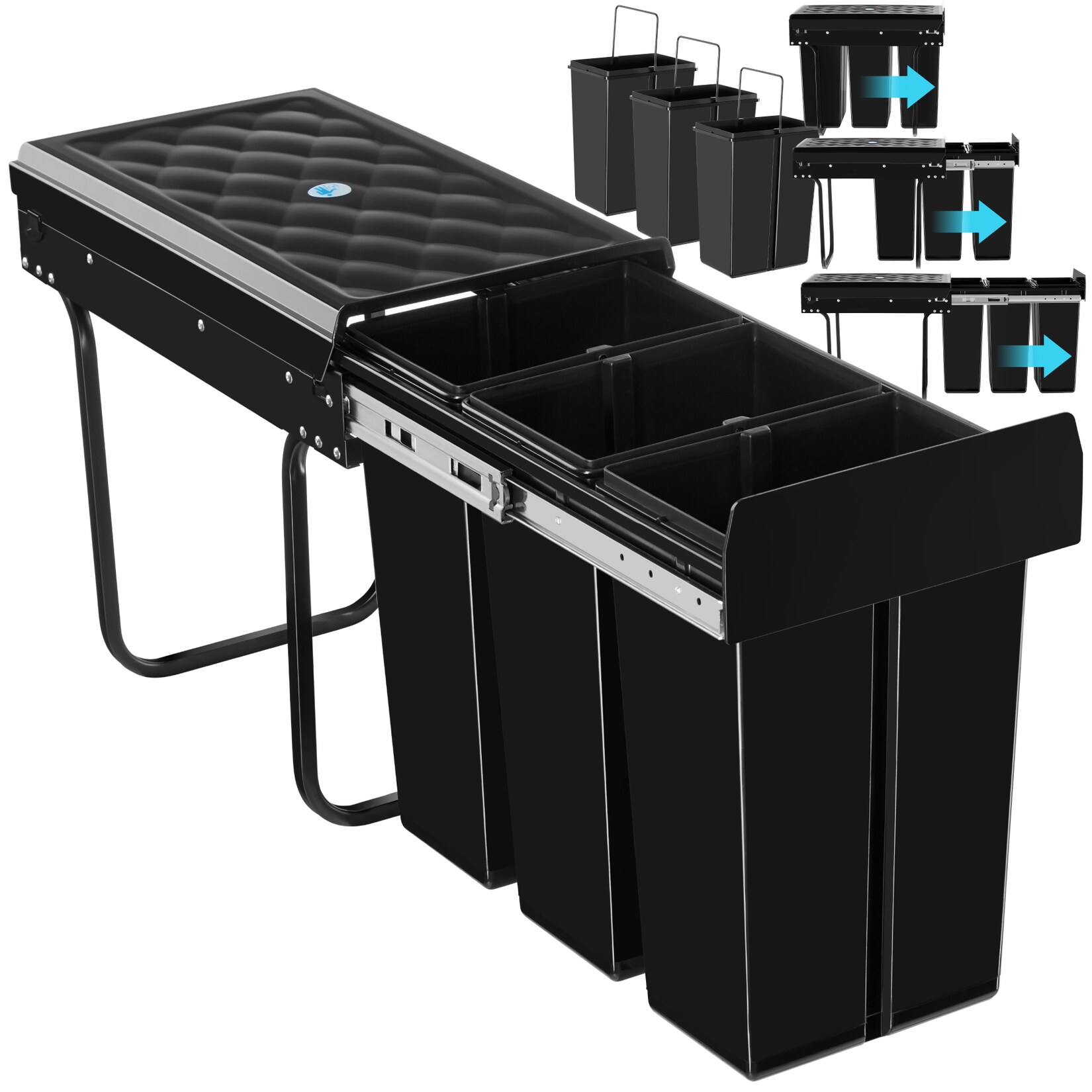 tectake® Abfallsammler, 3-fach Mülltrennung, 3x10L, für Schränke ab 30 cm Breite, 26 x 48 x 42 cm