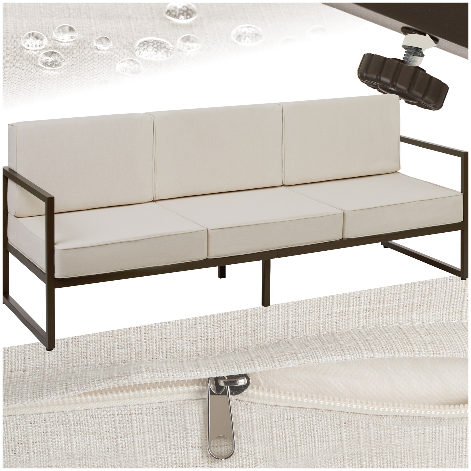 tectake® Garten-Loungesofa, Dicke des Sitzpolsters 14 cm, pulverbeschichtetes Stahlgestell, 210 x 78 x 85 cm | 04061173267726