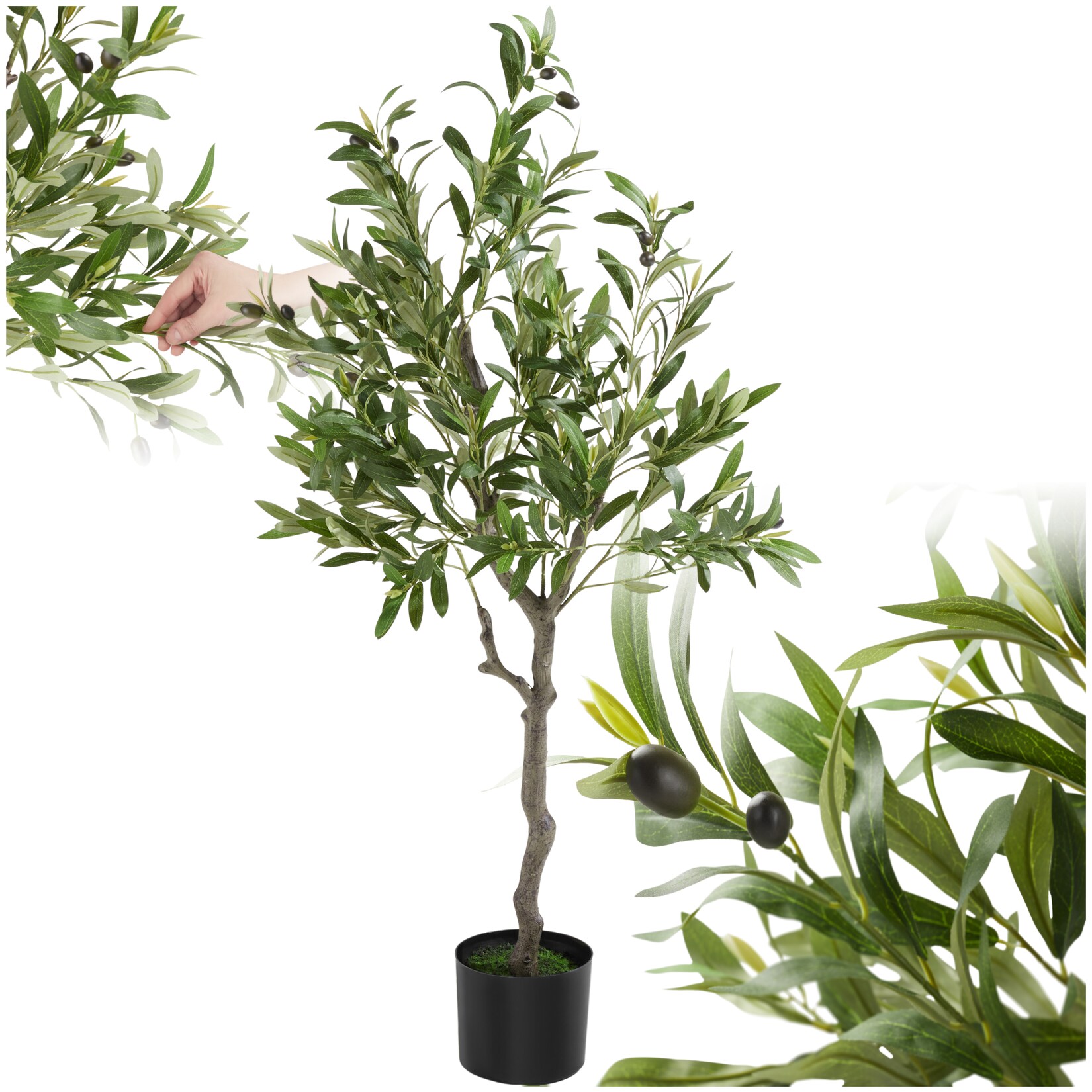 tectake® Künstlicher Olivenbaum, verschiedene Größen, mit viel Volumen, stabiler Kunststoff-Blumentopf | 04061173268556
