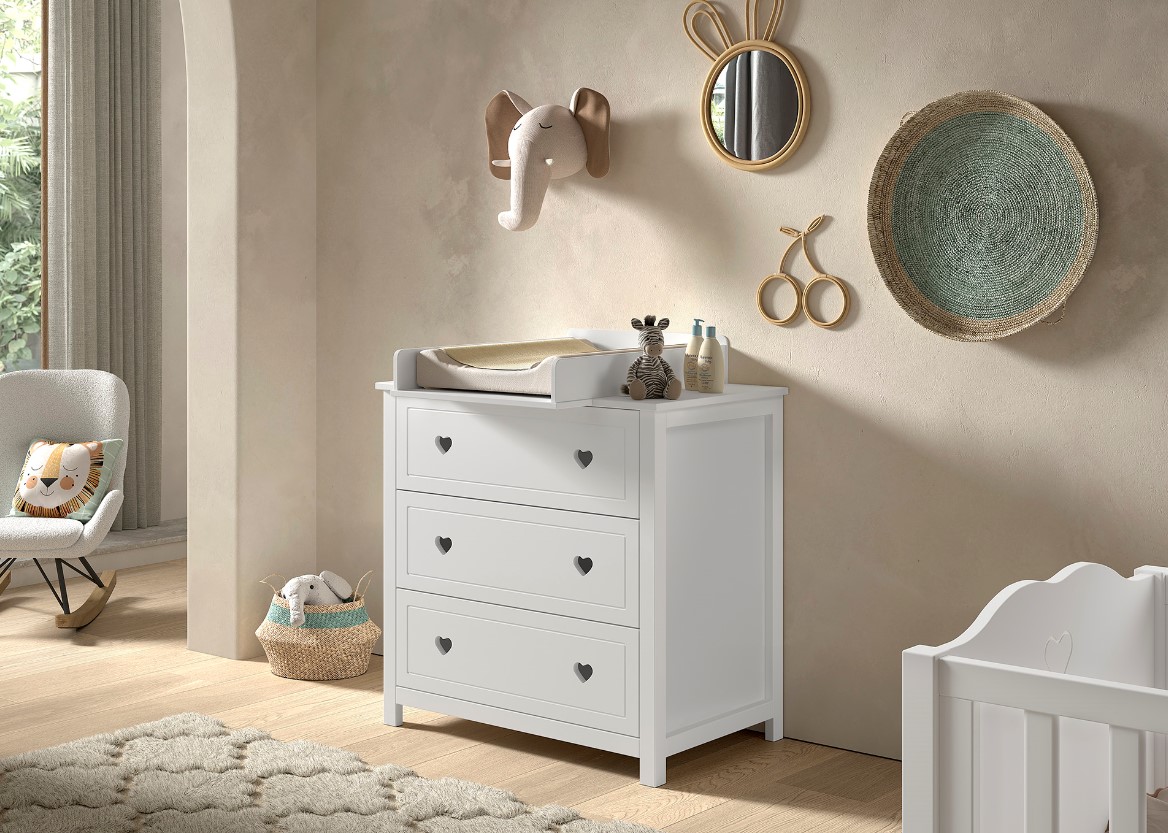 AMORI 2-tlg Set best. aus: Kommode m. 3 Schubladen, Wickelaufsatz, wei&szlig; lackiert - Bild 1