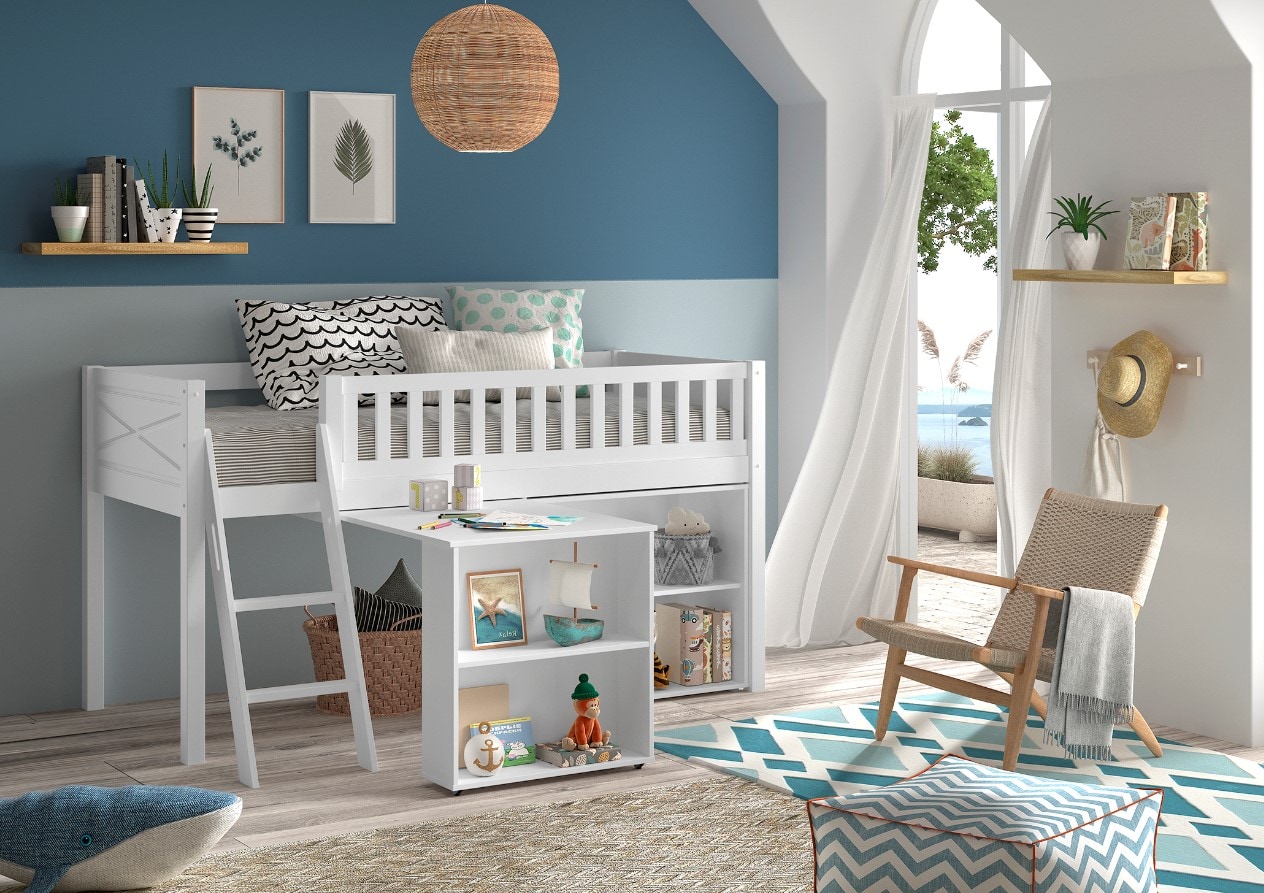 SCOTT Hochbett, LF 90 x 200 cm, versch. Ausf&uuml;hrungen - mit Schreibtisch und Regal - Bild 1