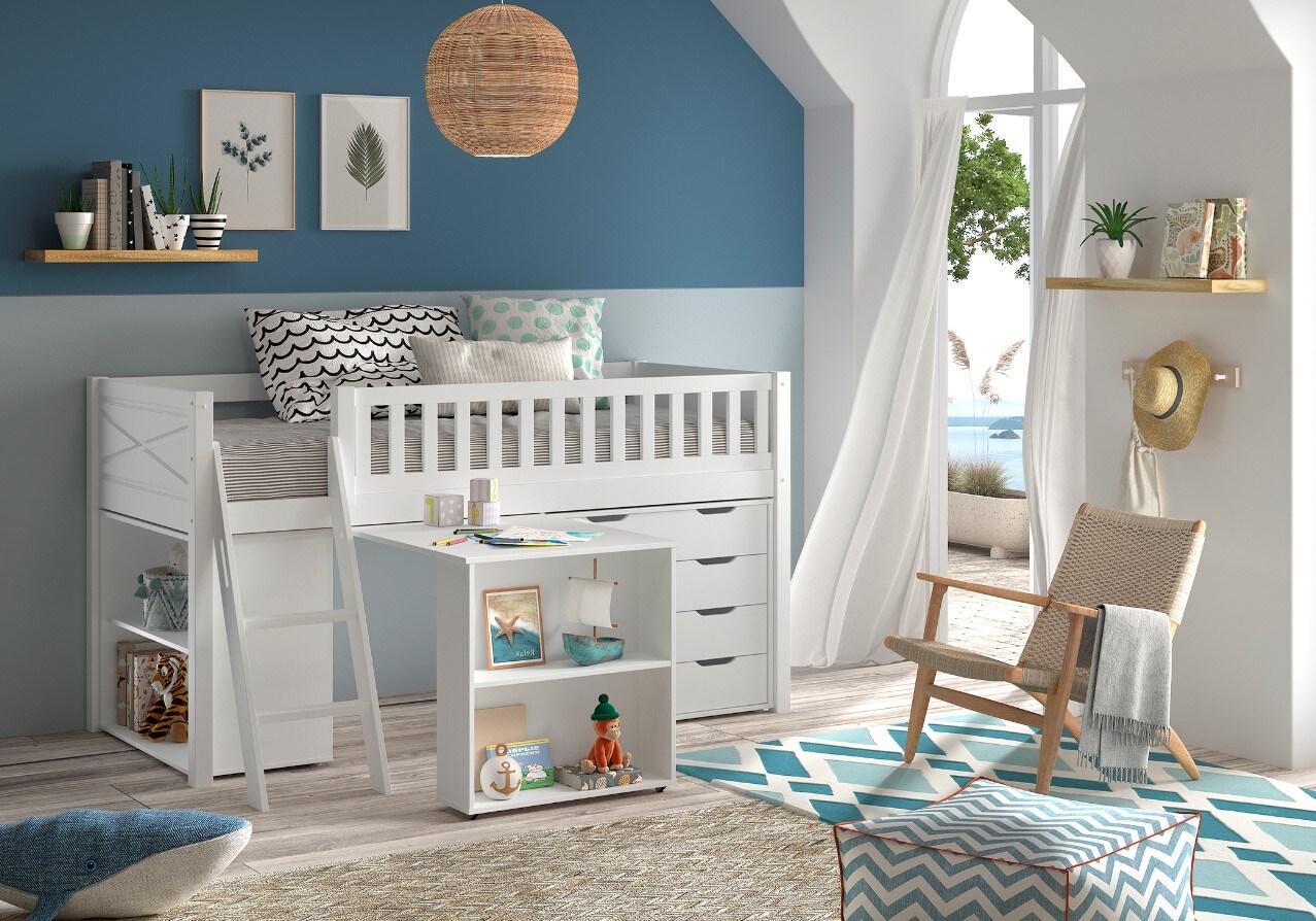 SCOTT Hochbett, LF 90 x 200 cm, versch. Ausf&uuml;hrungen - mit Schreibtisch, Regal und Schubladenkommode - Bild 1