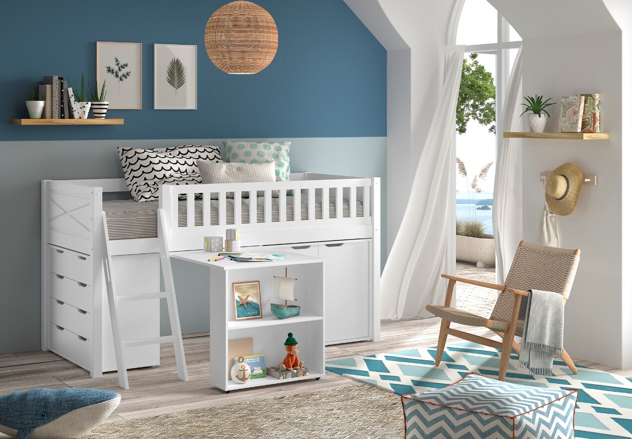 SCOTT Hochbett, LF 90 x 200 cm, mit Schreibtisch, versch. Ausführungen – Schubladenkommode und Kommode 2-trg. | 05420070241885