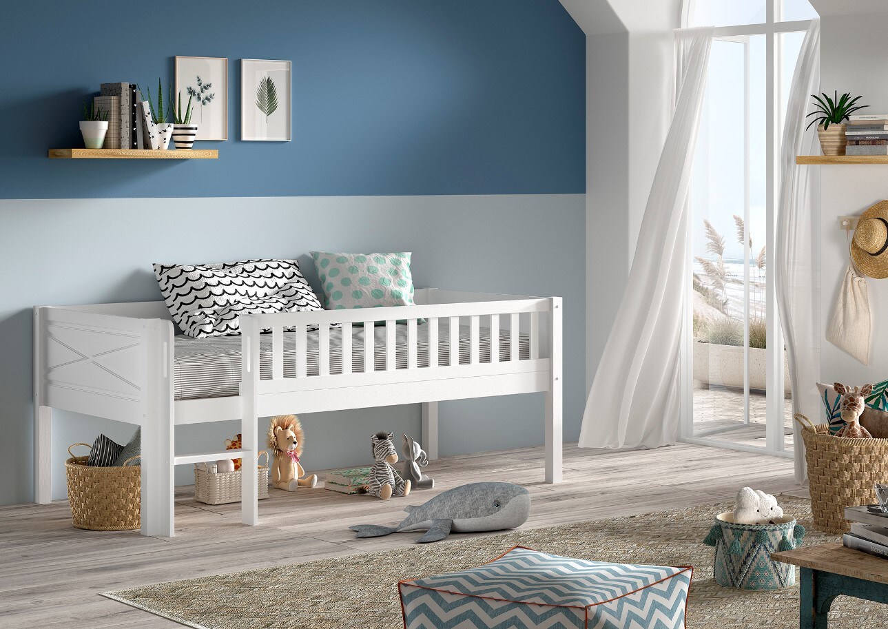 SCOTT Kojen-Spielbett 90 x 200 cm, inkl. Leiter und Rolllattenrost, Kiefer massiv wei&szlig; lackiert - Bild 1