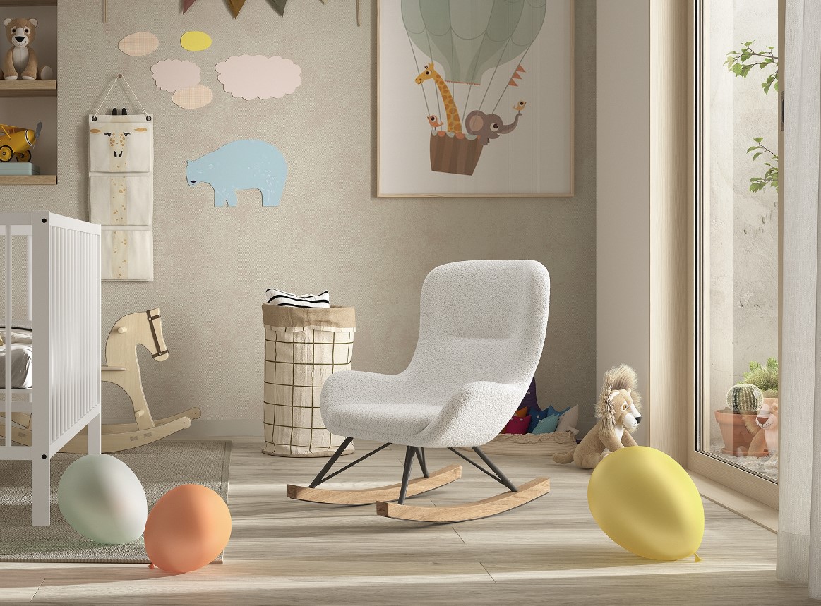 Kinder-Schaukelstuhl, Bezug Boucl&eacute; - versch. Ausf&uuml;hrungen - Creme-Wei&szlig; - Bild 1