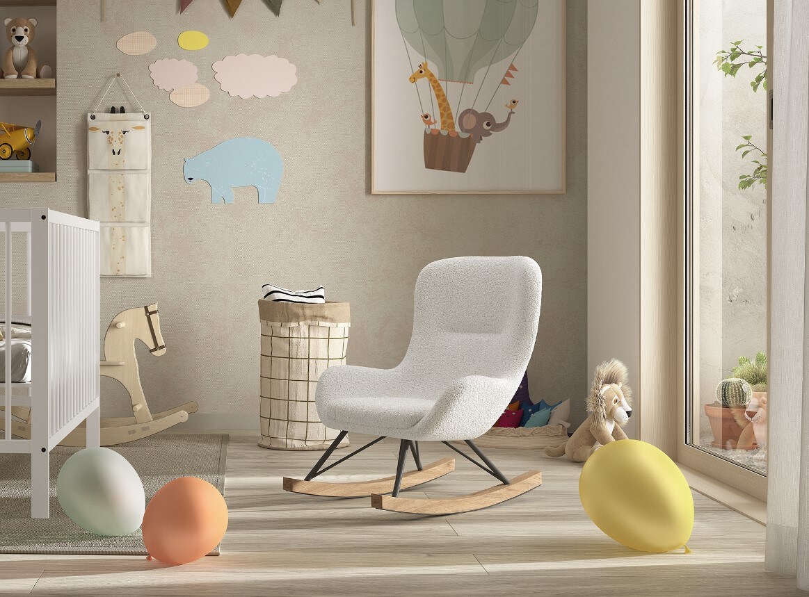 Kinder-Schaukelstuhl, Bezug Bouclé – versch. Ausführungen – Creme-Weiß | 05420070242172