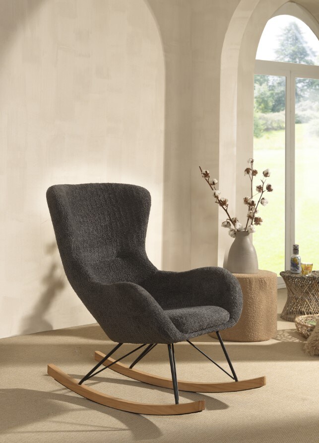 Comfortabler Schaukelstuhl, Bezug Boucl&eacute; - versch. Ausf&uuml;hrungen - Anthrazit - Bild 1