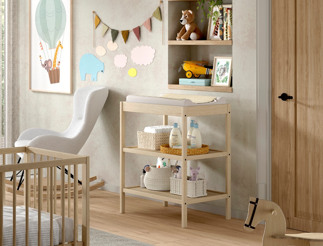 DINO Wickel- und Beistellregal, mit 3 Ablageebenen, Buche massiv - versch. Ausf&uuml;hrungen - Natur - Bild 1