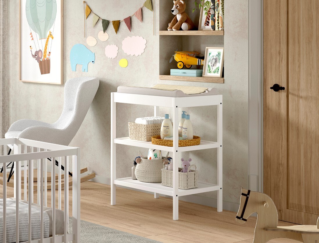 DINO Wickel- und Beistellregal, mit 3 Ablageebenen, Buche massiv - versch. Ausf&uuml;hrungen - Wei&szlig; - Bild 1