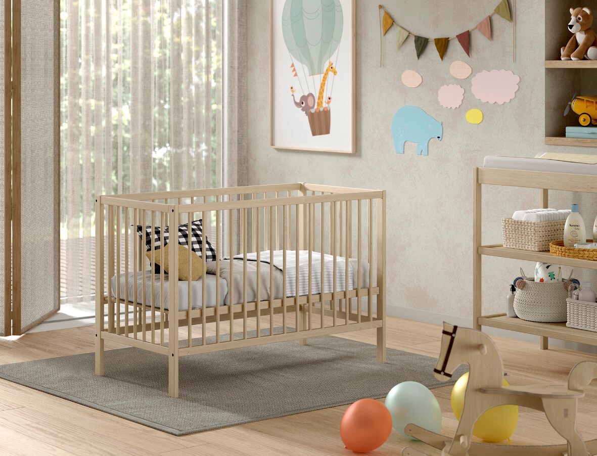 DINO Gitter-Babybett 60 x 120 cm, h&ouml;henverst. Lattenrost, Buche massiv - versch. Ausf&uuml;hrungen - Natur - Bild 1