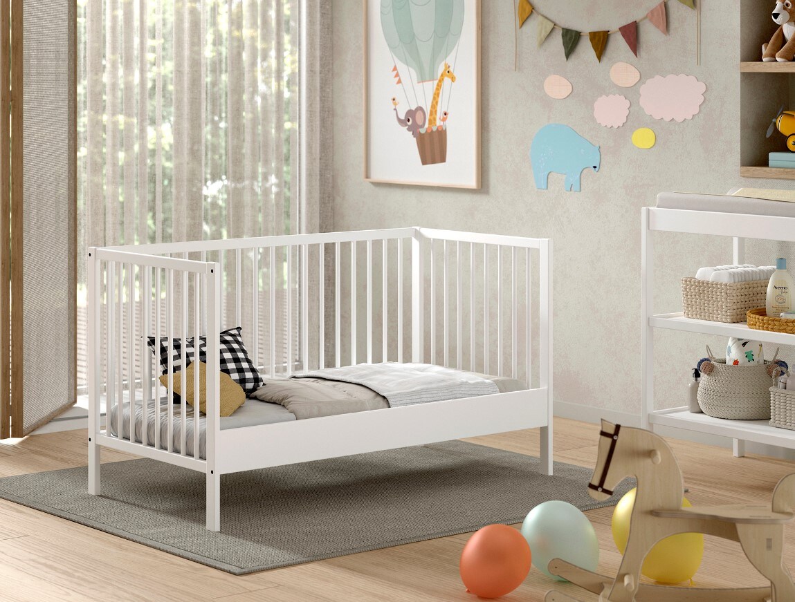 DINO Baby-/Juniorbett 70 x 140 cm, h&ouml;henverst. Lattenrost, Buche massiv - versch. Ausf&uuml;hrungen - Wei&szlig; - Bild 1