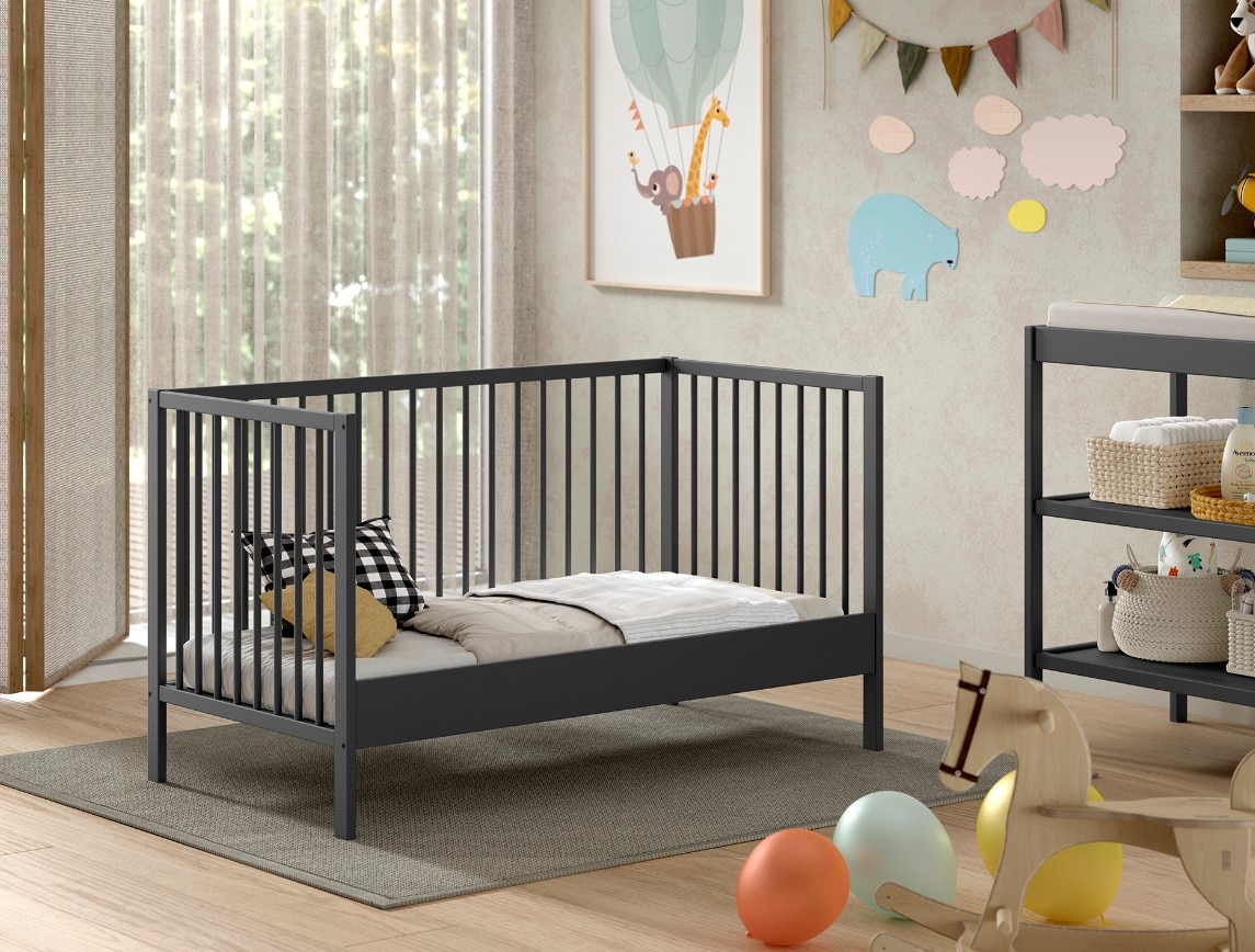 DINO Baby-/Juniorbett 70 x 140 cm, h&ouml;henverst. Lattenrost, Buche massiv - versch. Ausf&uuml;hrungen - Anthrazit - Bild 1