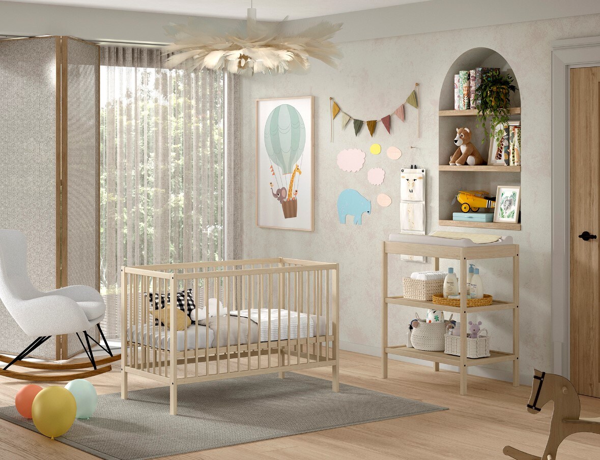 DINO Baby Set best. aus Babybett und Wickelregal, Buche massiv – versch. Ausführungen – Natur | 05420070243421
