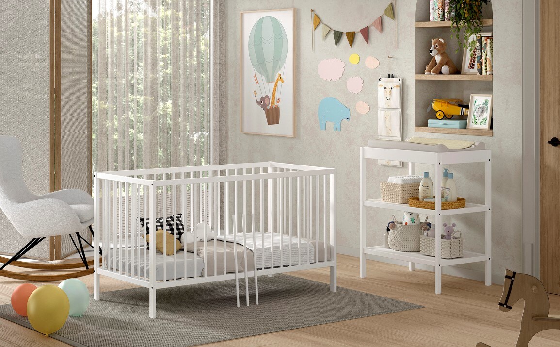 DINO Baby-/Junior Set best. aus Baby/Juniorbett und Wickelregal, Buche massiv - versch. Ausf&uuml;hrungen - Wei&szlig; - Bild 1