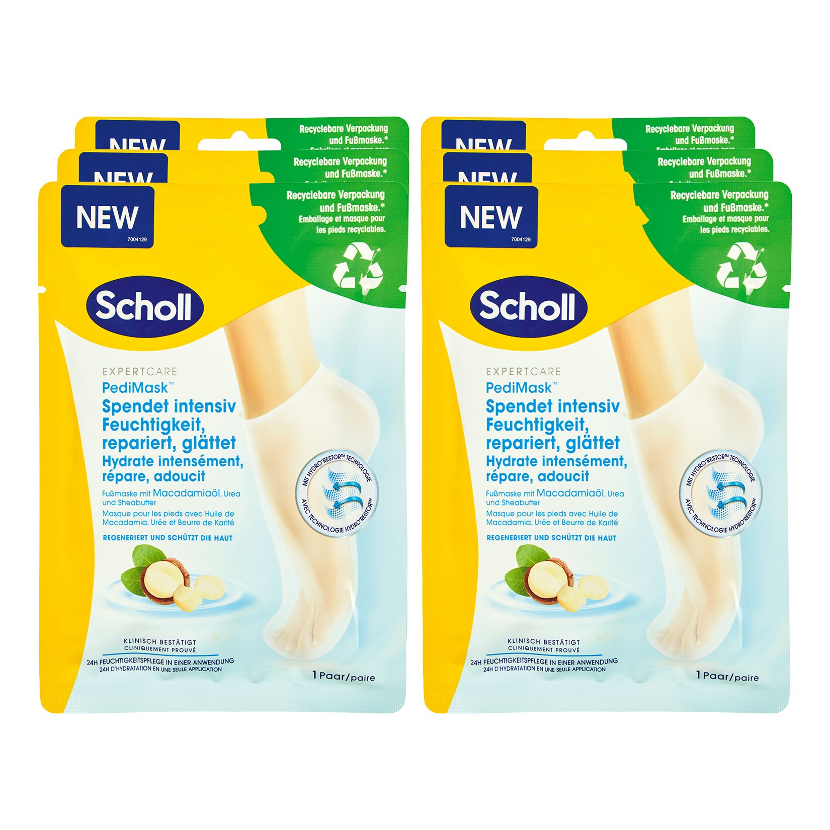 Scholl Fussmaske Macadamia&ouml;l 1 Paar, 6er Pack - Bild 1
